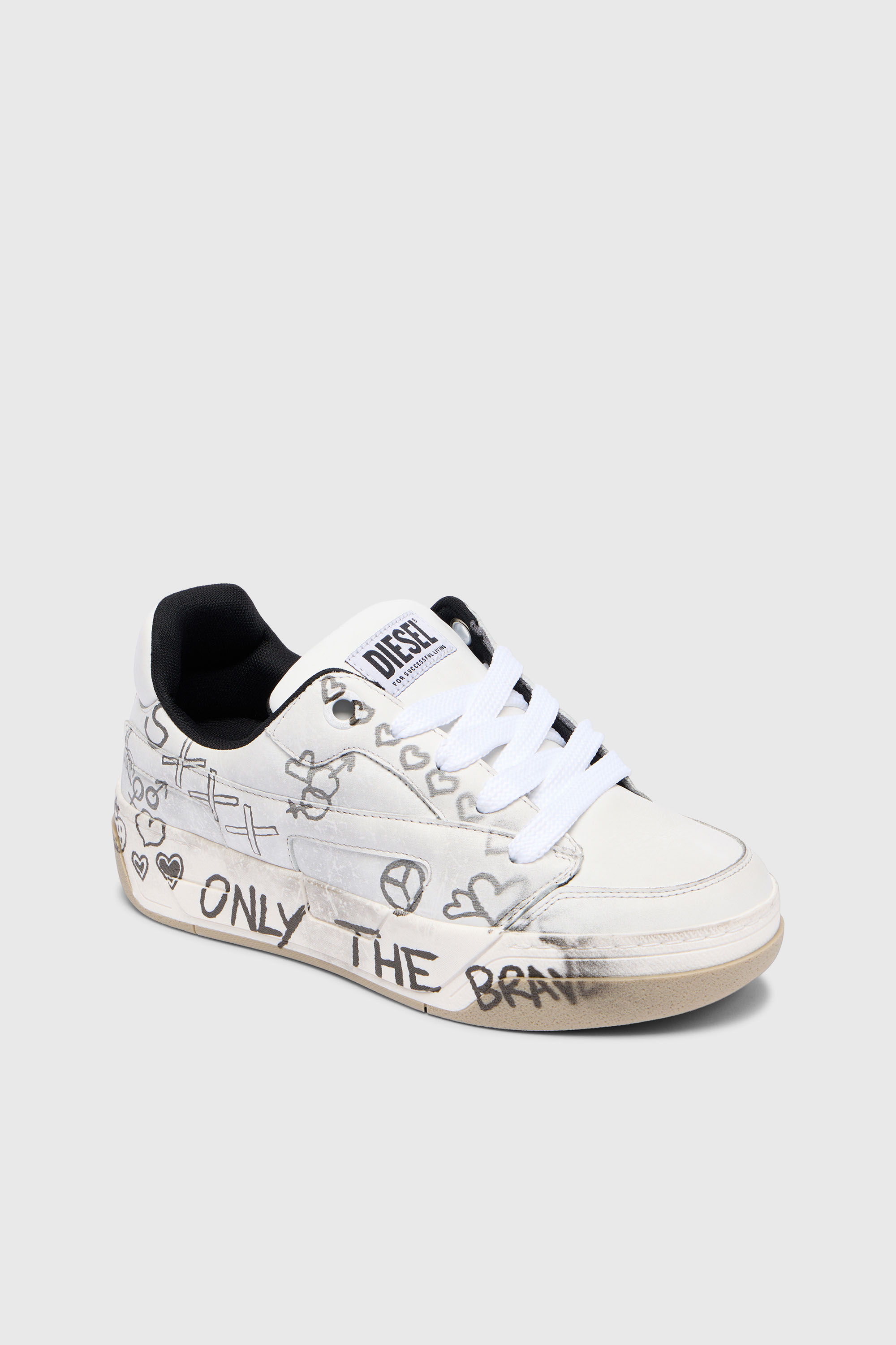 Diesel - S-D-OLLIE LOW W, D-Ollie-Zapatillas de cuero con estampado de grafiti Mujer in Blanco - 4