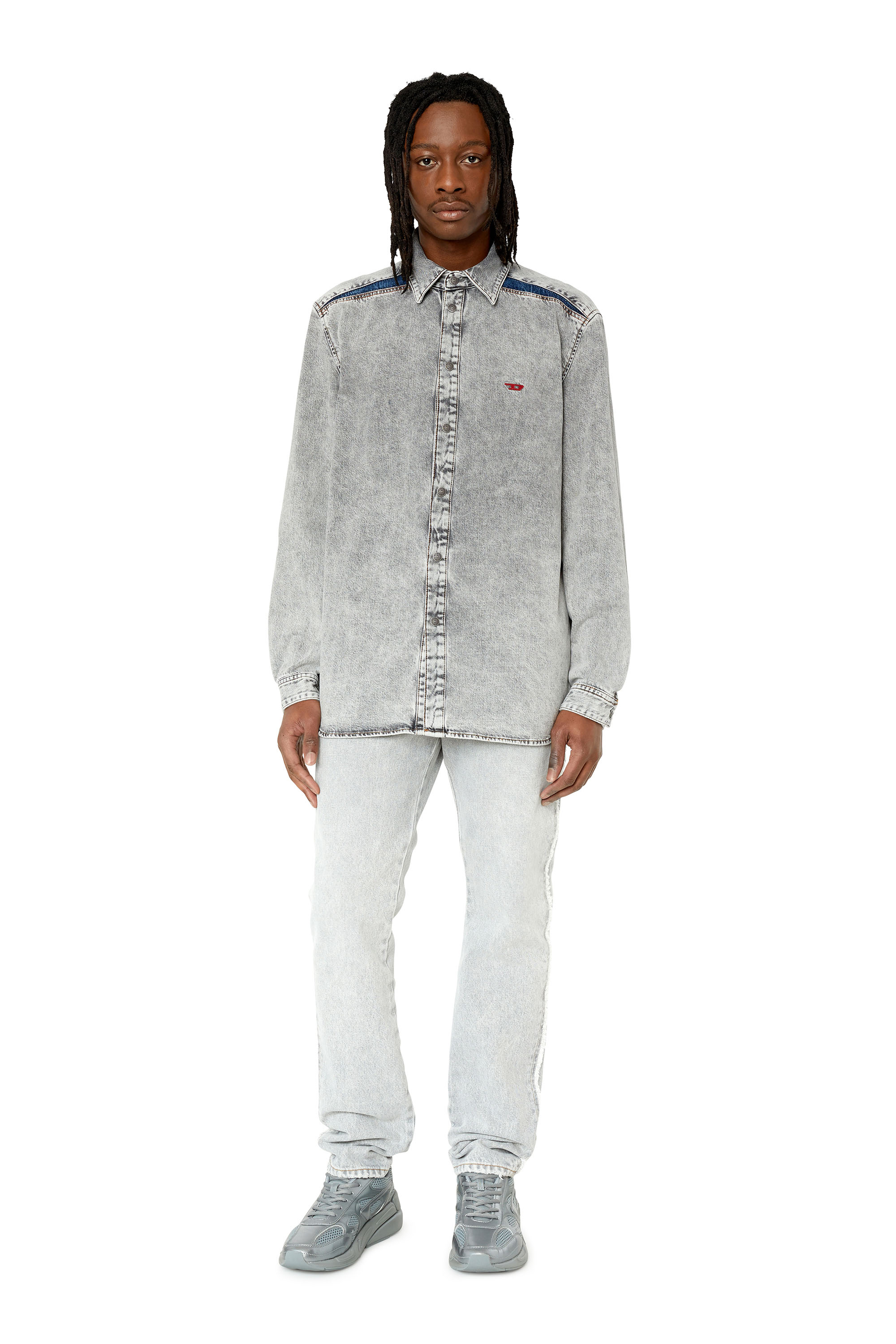 Diesel - D-SIMPLY-RS, Man's Denim shirt with contrast inserts in Light Grey - 1