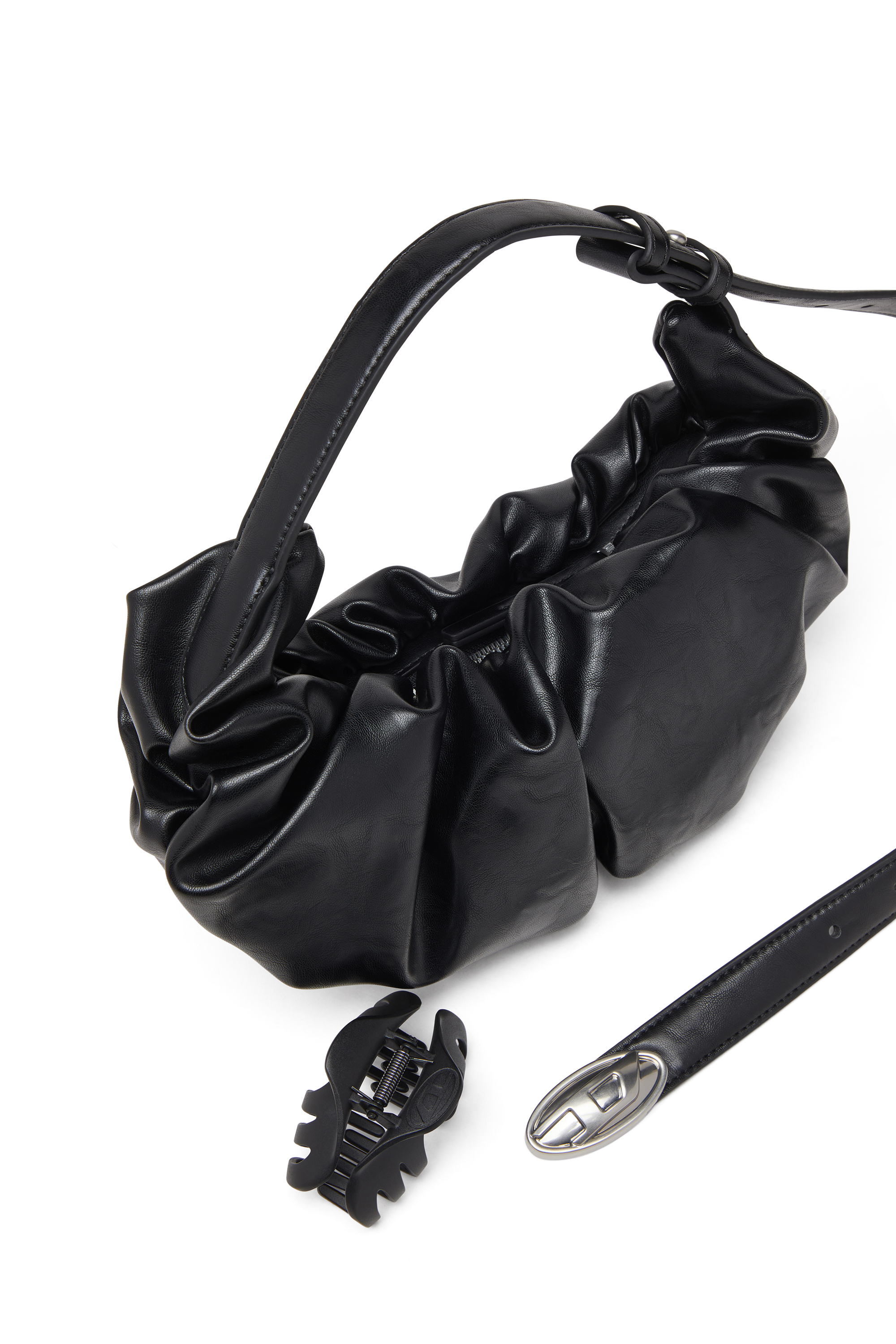 Diesel - GRAB-D HOBO S, Petit sac hobo froissé en PU brillant Femme in Noir - 5