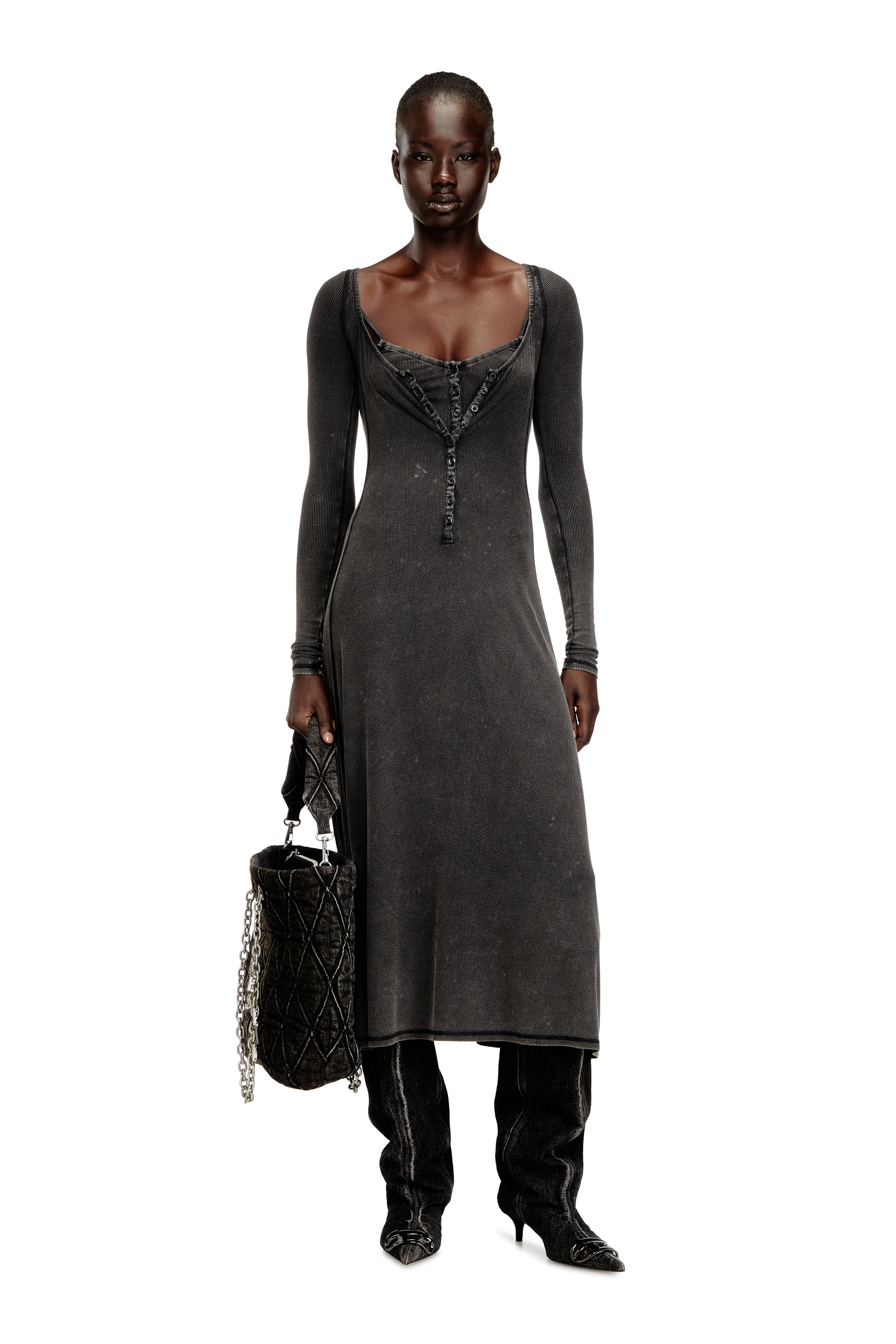 Diesel - D-LEY, Female's Midi dress in faded ribbed jersey in null - 1