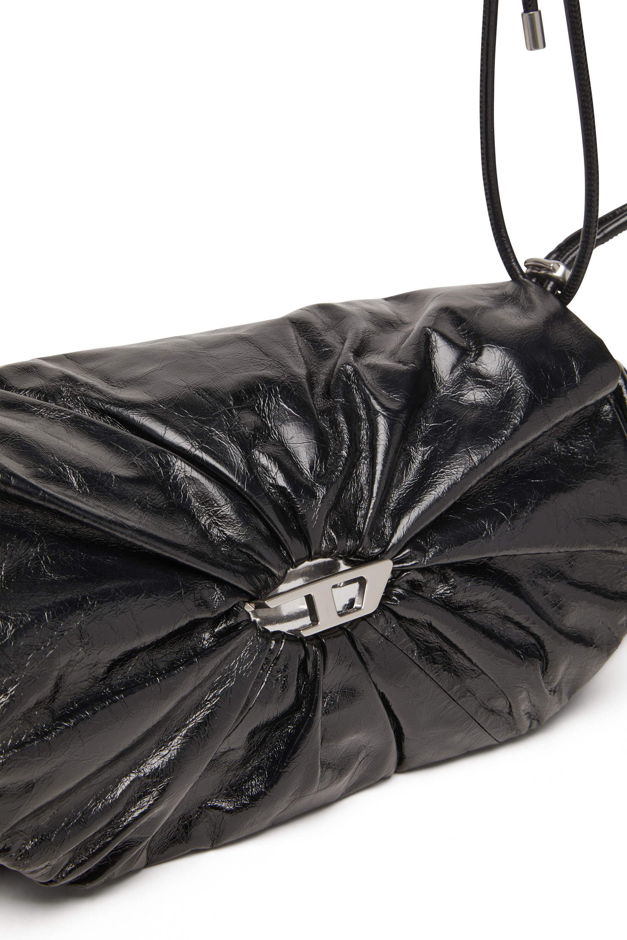 Women's Scrunch-D-Shoulder bag in scrunched shiny leather | Black