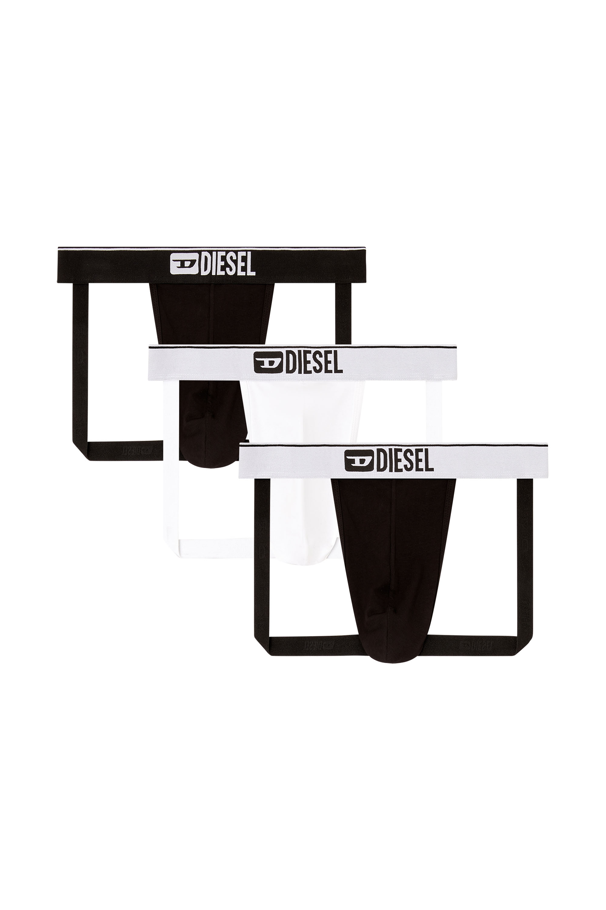 Diesel - UMBR-JOCKYTHREEPACK, Male's Three-pack jockstraps with front logo in Black/White - 1