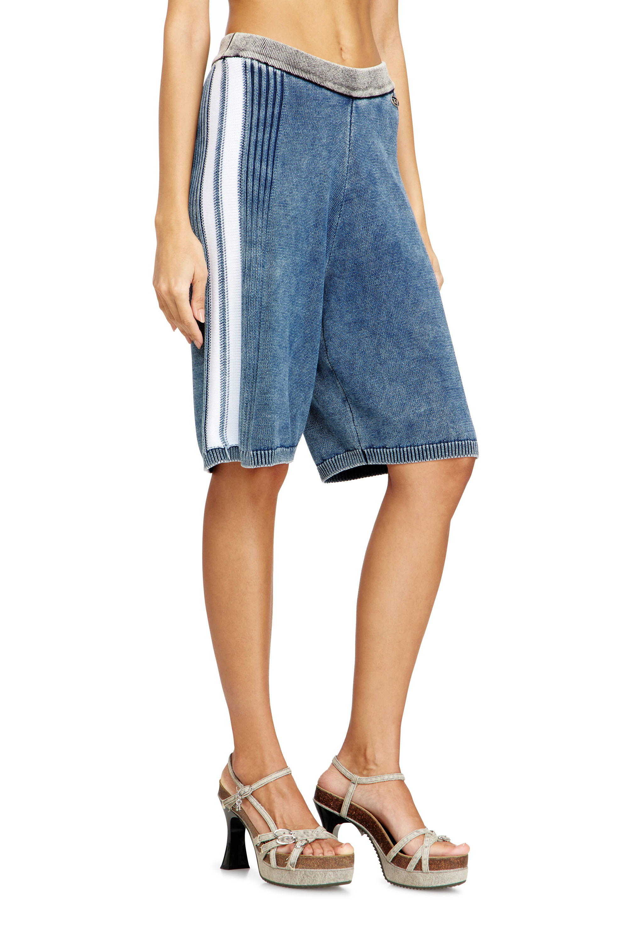 Diesel - M-ESTHER, Woman's Knitted shorts with sporty bands in Blue - 1