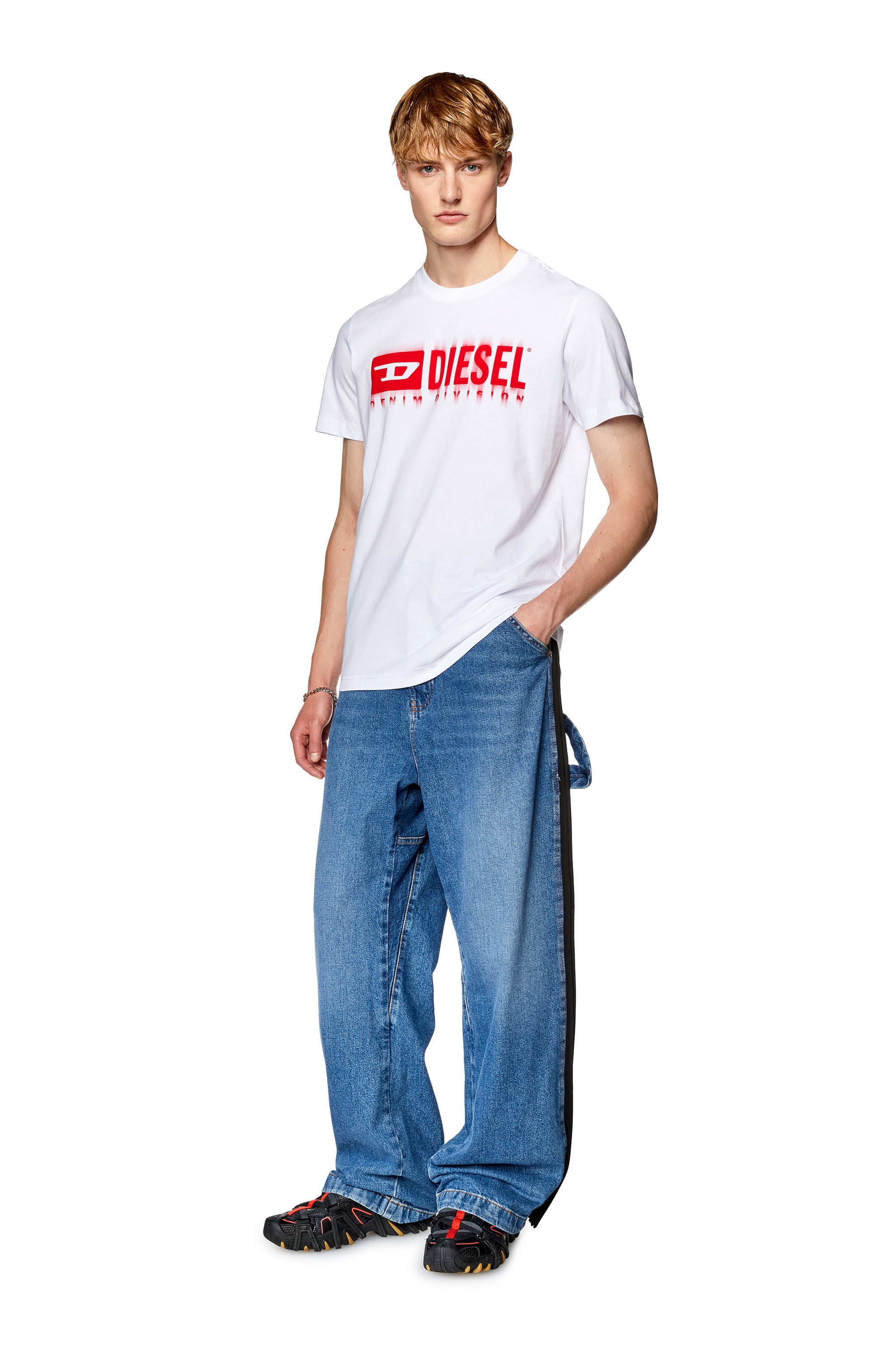 Men's T-shirt with smudged logo print | White | Diesel US