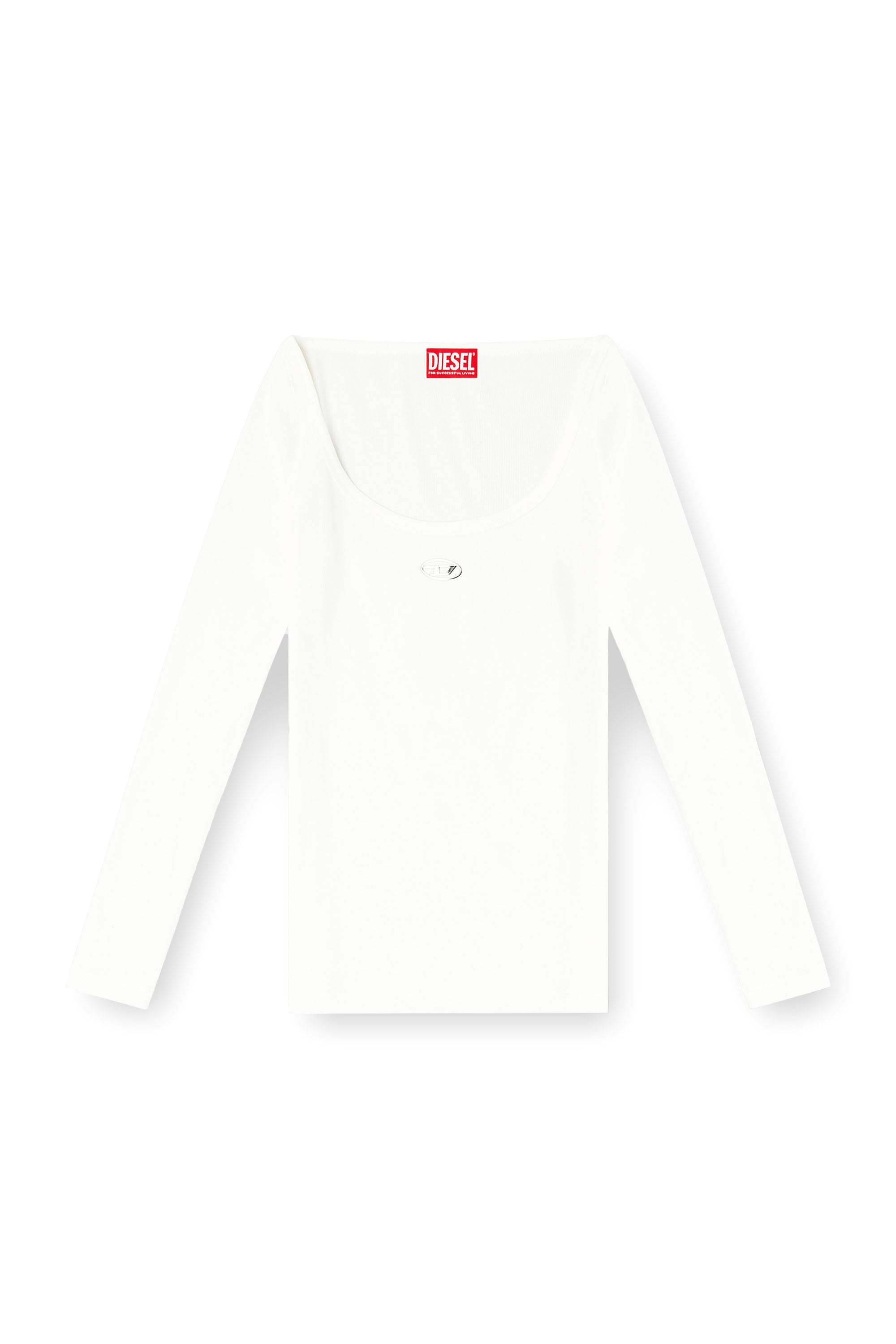 Diesel - T-BAL-OD, Woman's Long sleeve ribbed top with metallic Oval D in White - 3