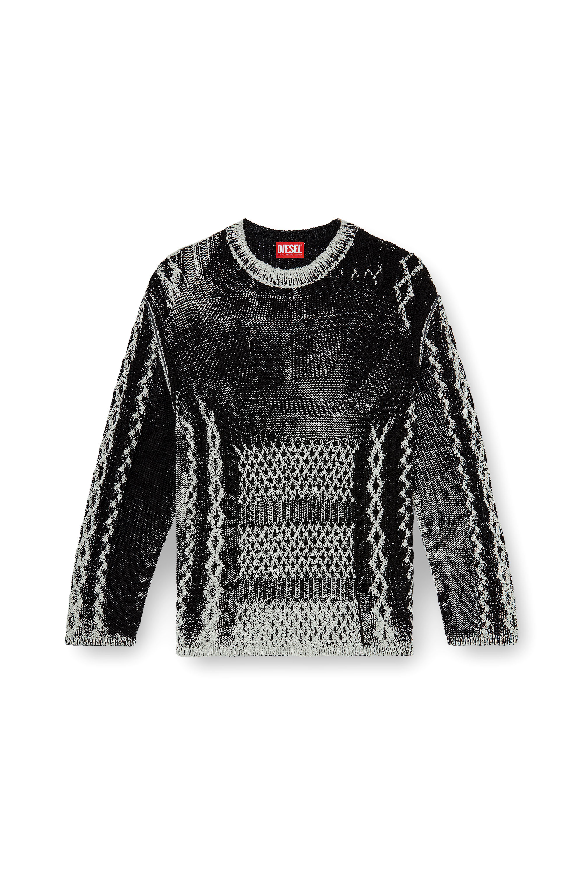 Diesel - K-MIONE, Male's Treated cable-knit jumper in Grey/Black - 3