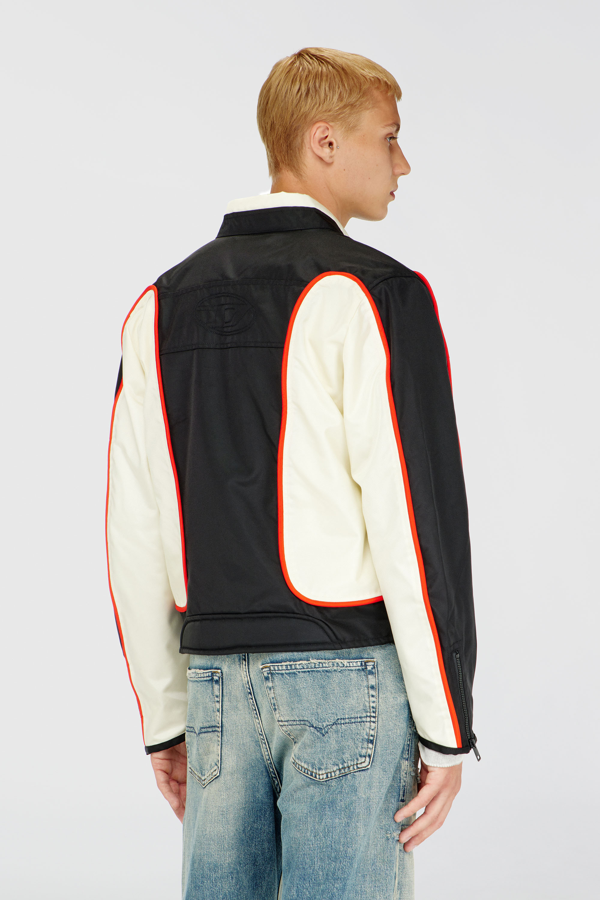 Diesel - J-BLINK, Man's Biker jacket in colour-block nylon in Black/White - 5