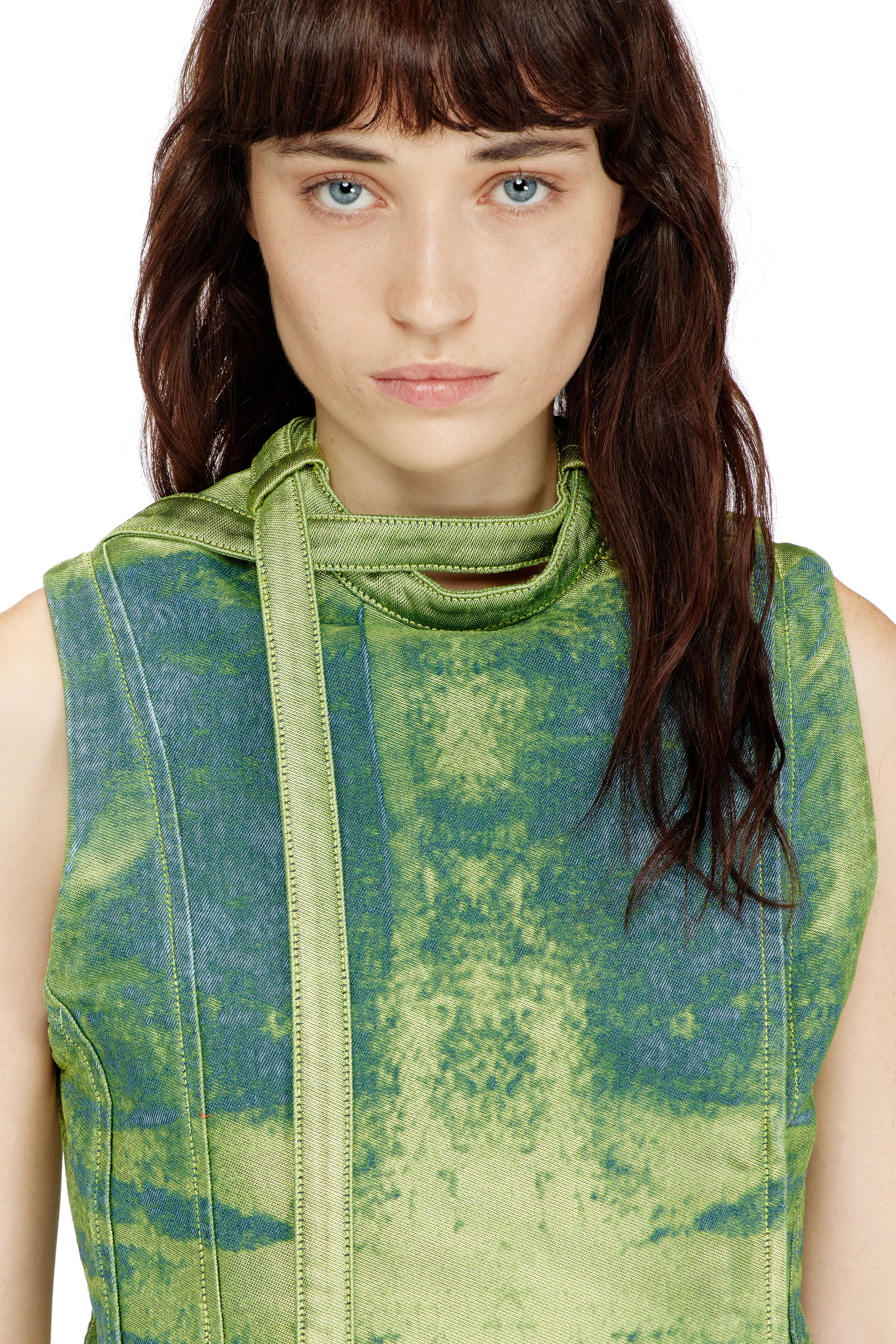 Diesel - DE-VANTOS-FSI, Woman's Belted vest in coloured satin denim in Green - 4