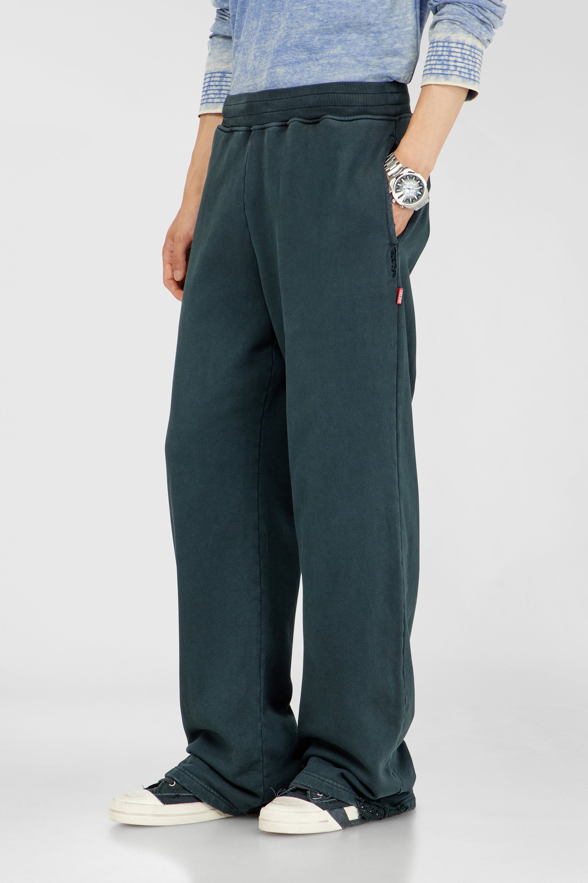 Diesel - P-MARTAINS-CRYSTALS, Male's Distressed sweatpants with crystal details in Dark Green - 1