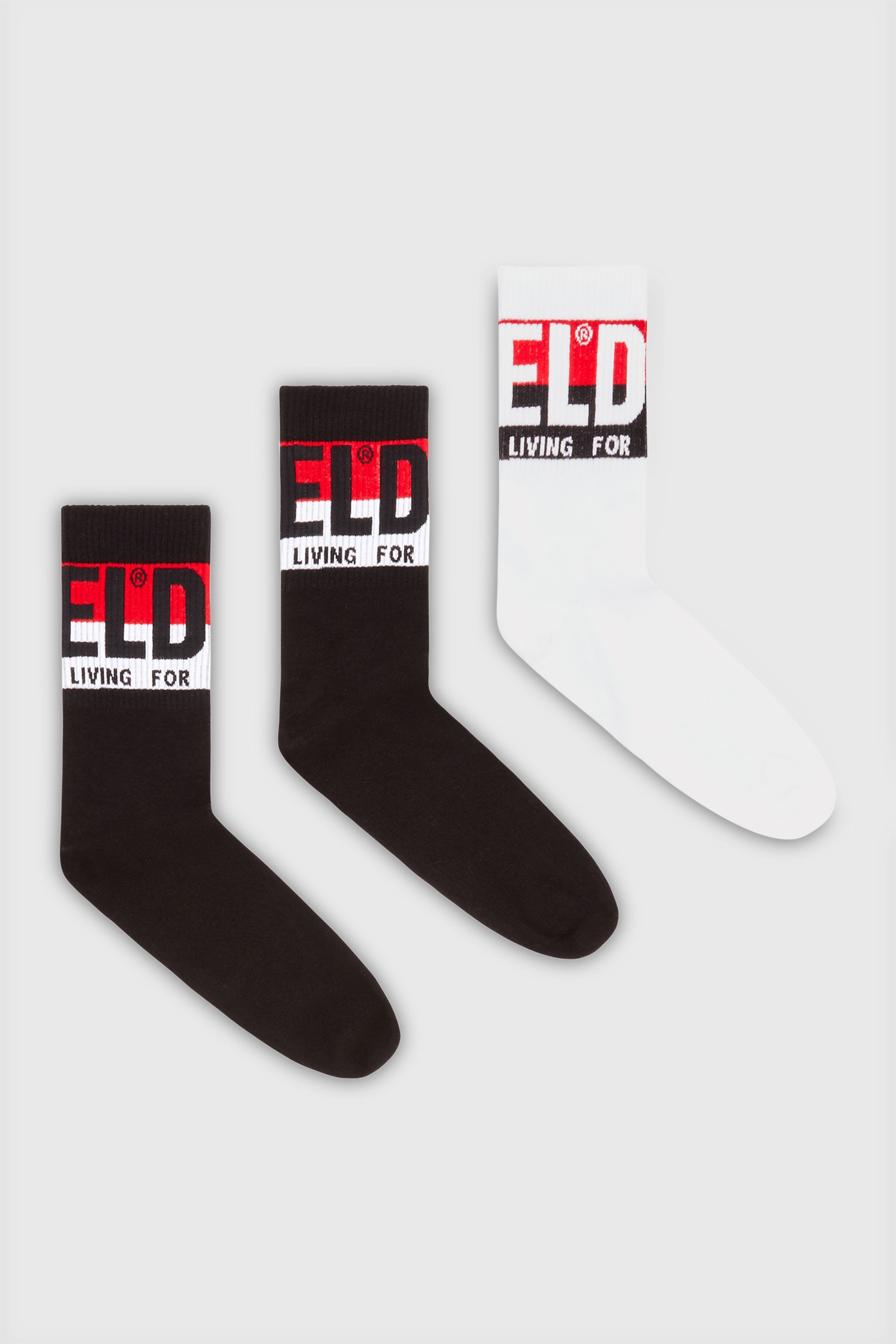 Diesel - SKM-RAY-THREEPACK, Male's Three-pack of socks with logo cuffs in Black/White - 1