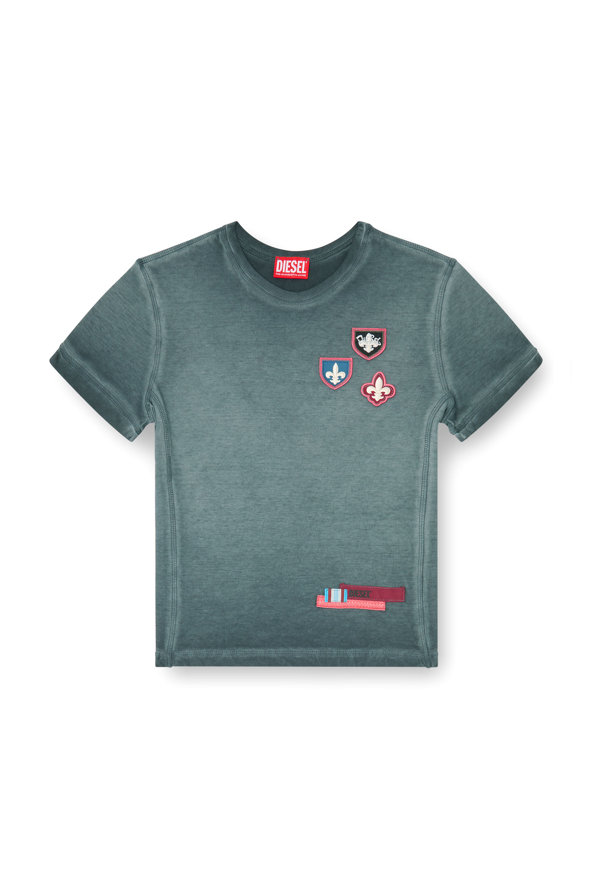Diesel - T-UNCUTY-WAF, Woman's T-shirt with patches and microwaffle sides in Blue - 3