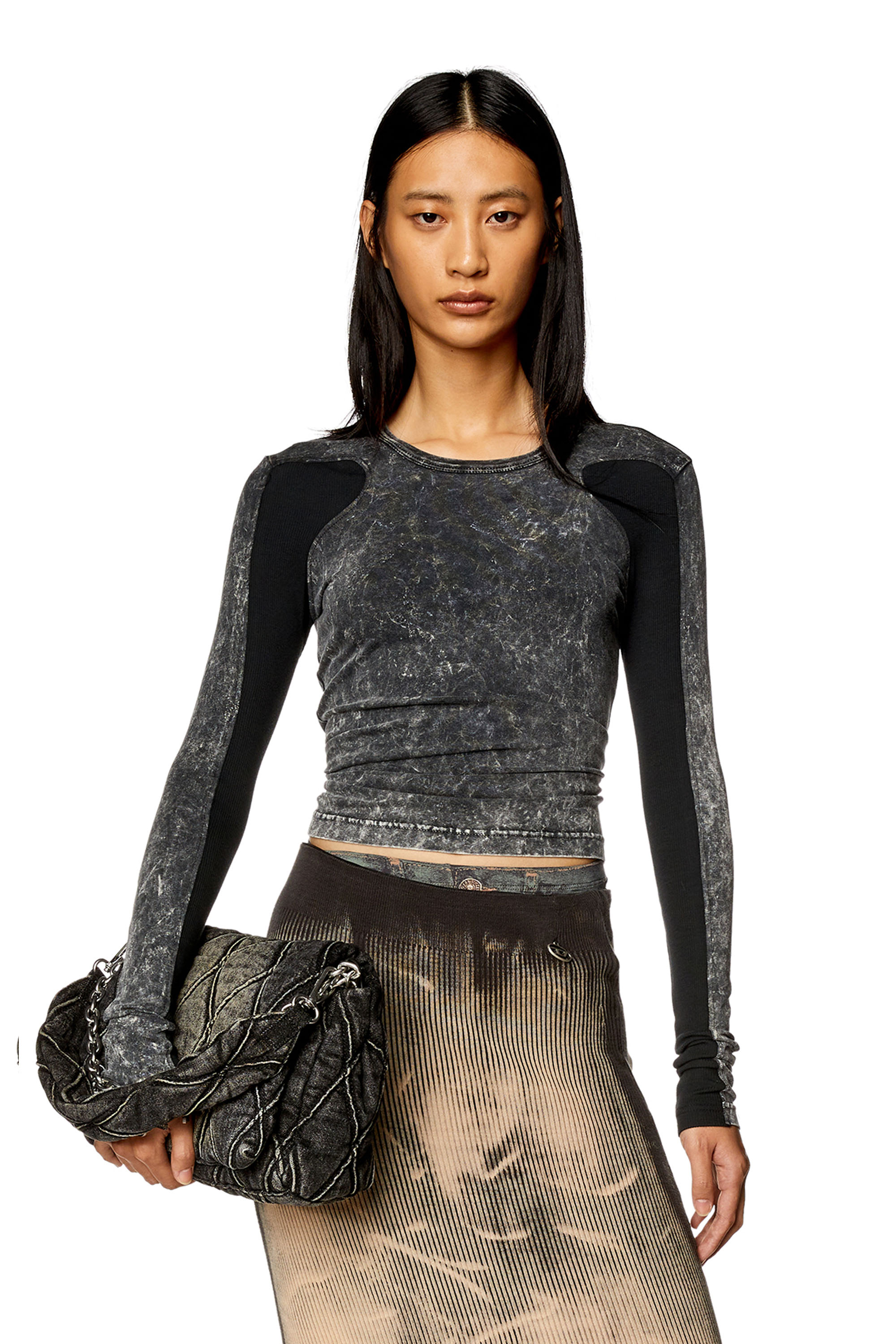 Women's Marbled top with ribbed sleeves | Black | Diesel