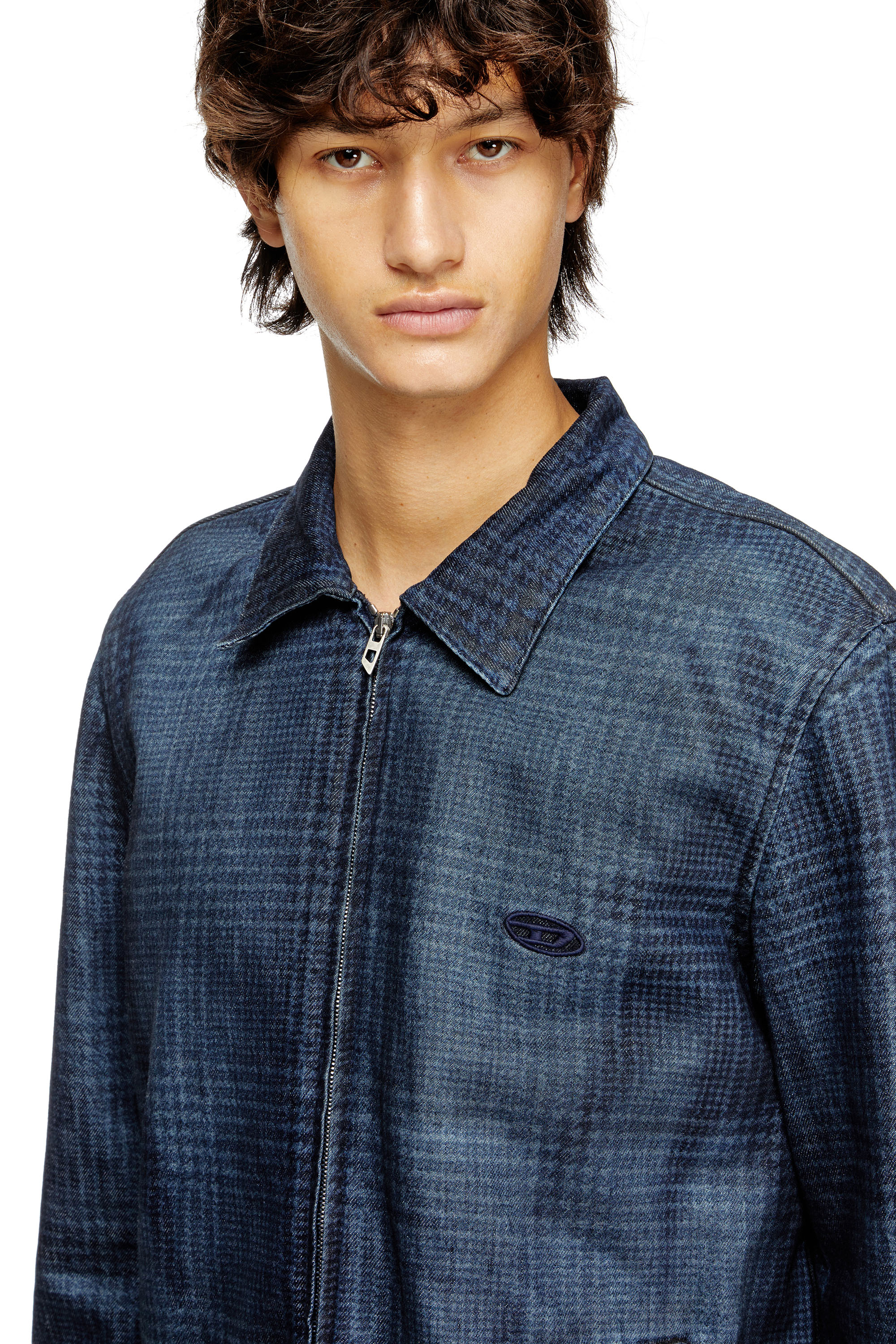 Diesel - D-ROHEEN-S, Veste en denim à carreaux Prince de Galles Homme in Bleu - 4