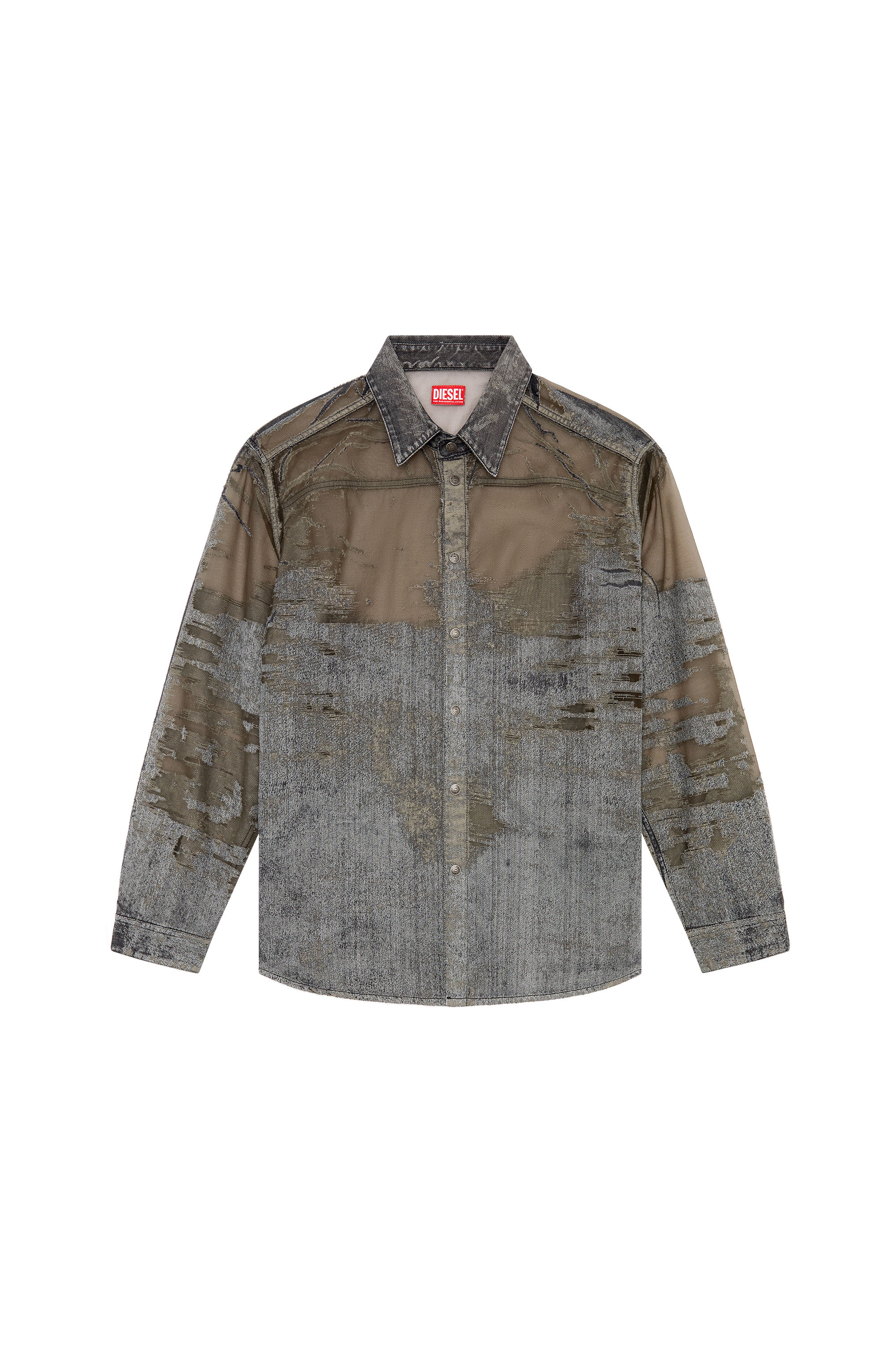 Diesel - D-SIMPLY-OVER-FSD, Man's Denim shirt with devor&eacute; in Dark grey - 2