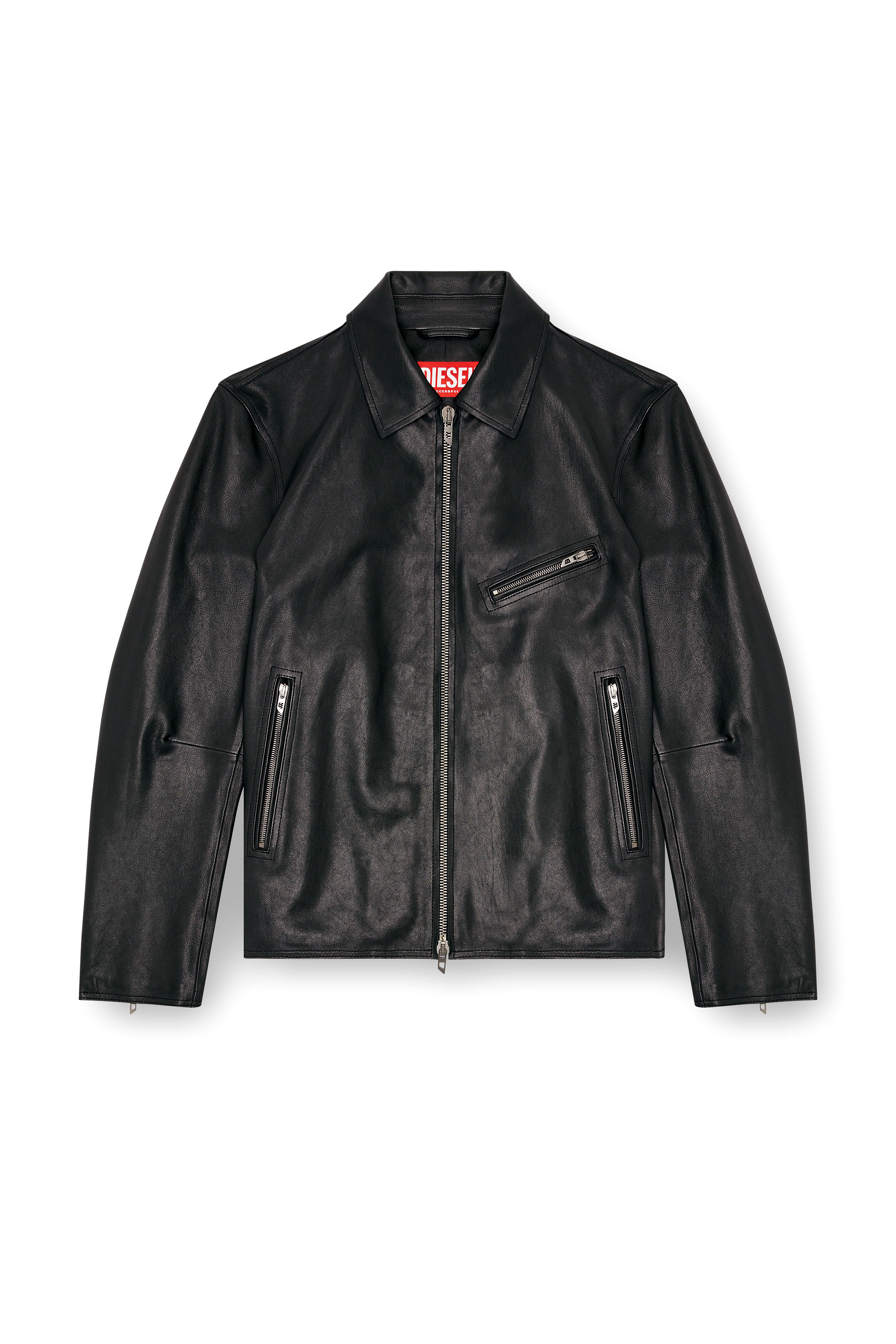 Diesel - L-KORN-A, Veste en cuir avec Oval D embossé Homme in Noir - 2