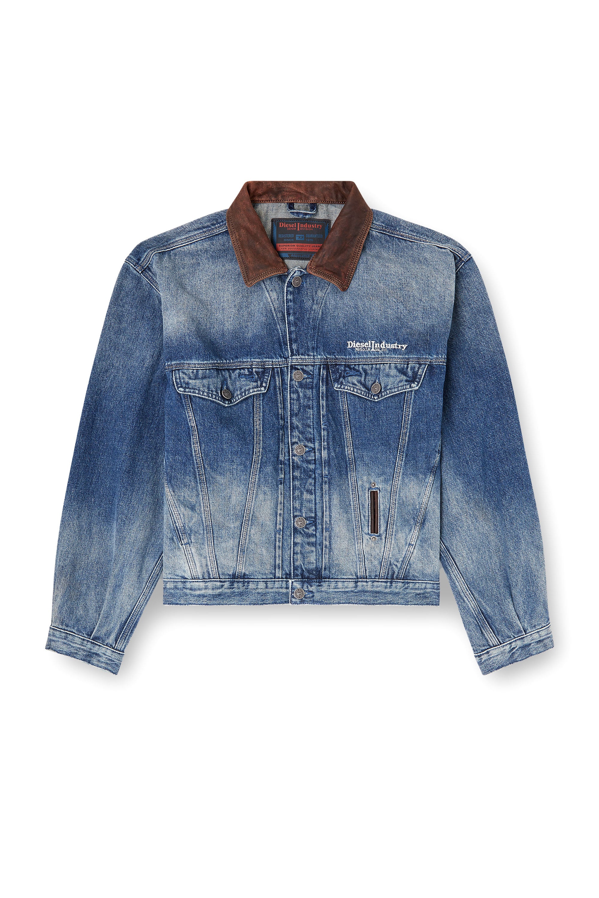 Diesel - D-DENVER-S1, Unisex's Denim trucker jacket with contrast leather trims in Blue - 2