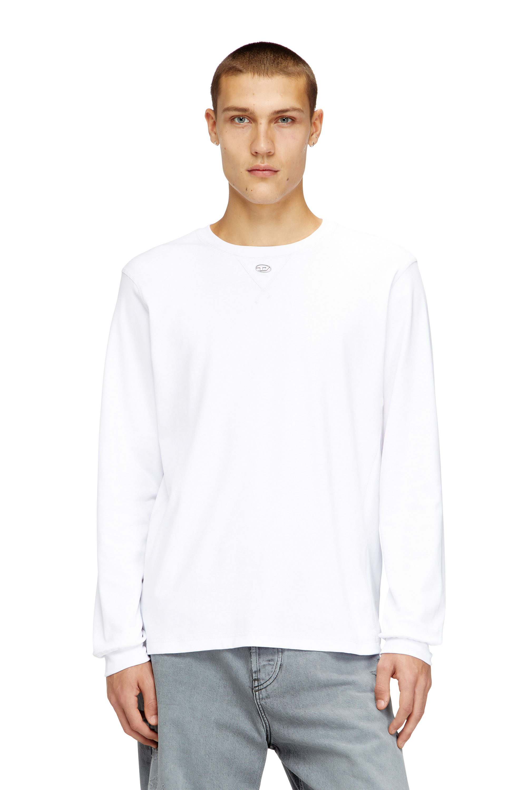Diesel - T-MADJUST-LS-TR, Man's Cotton long-sleeve T-shirt with Oval D in White - 1