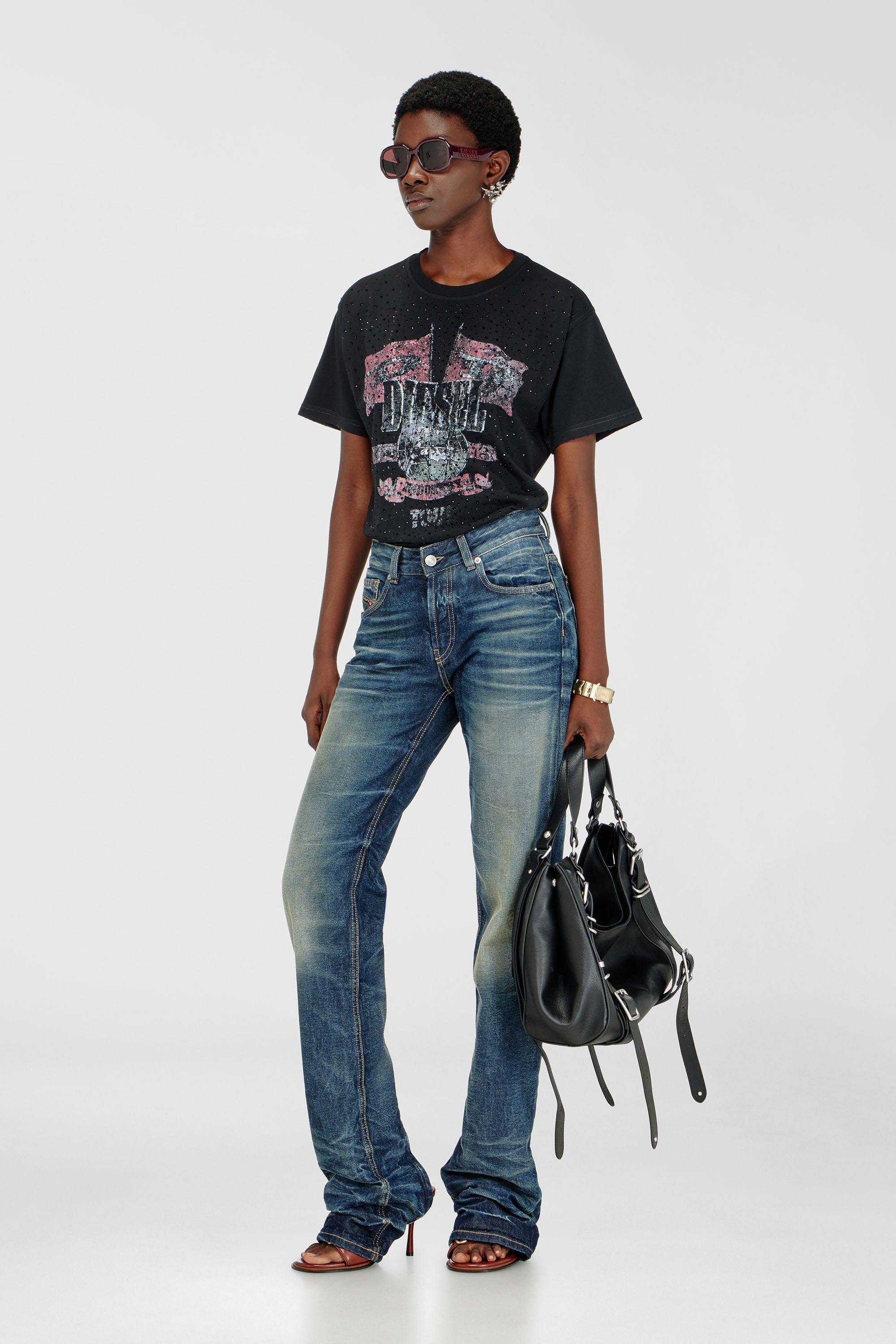 Diesel - T-MARLY, Female's T-shirt with concert graphics and crystals in null - 2