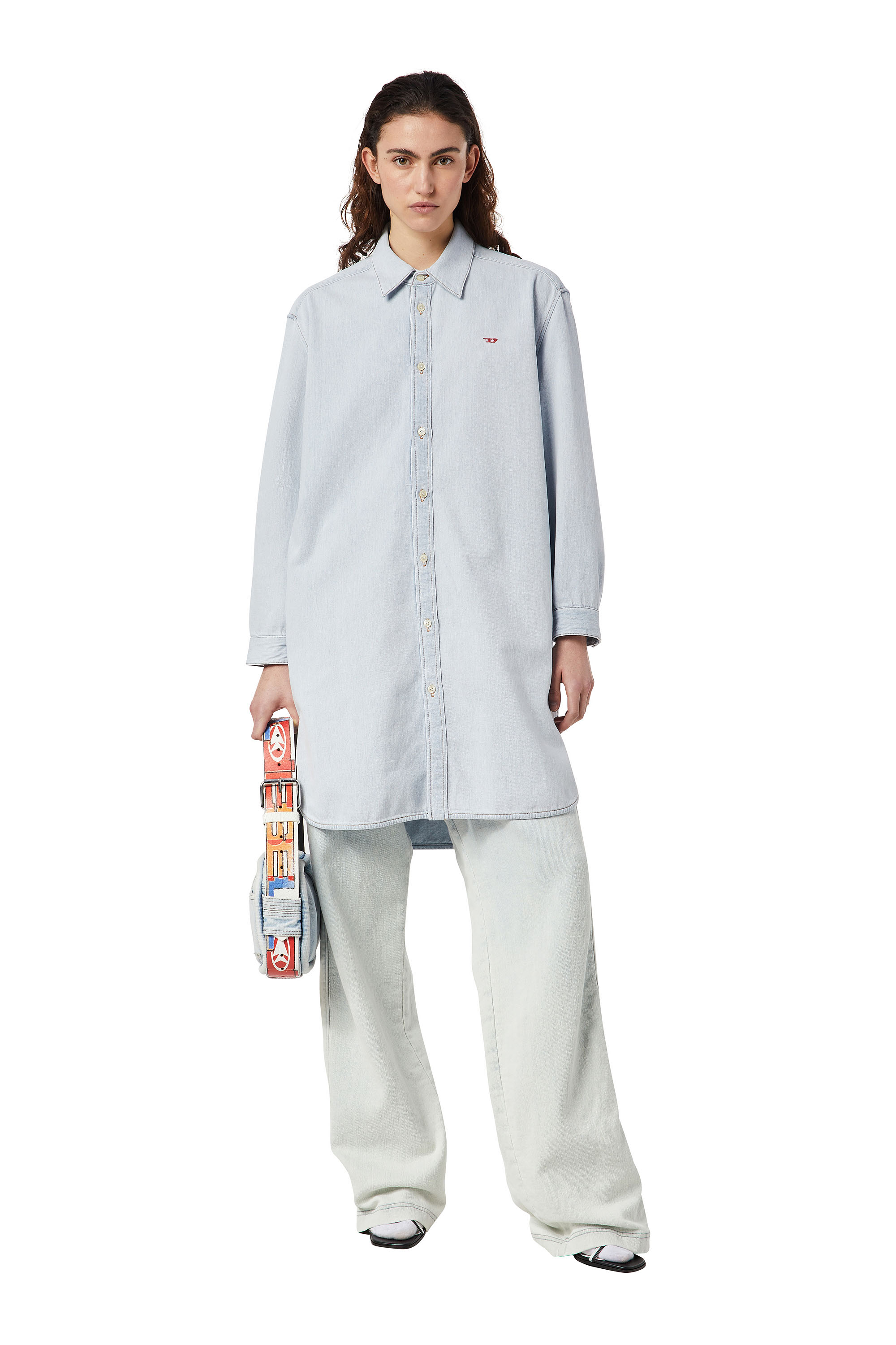 Diesel - DE-BLEX SHIRT DRESS, Woman's Shirt dress in denim in Light Blue - 2