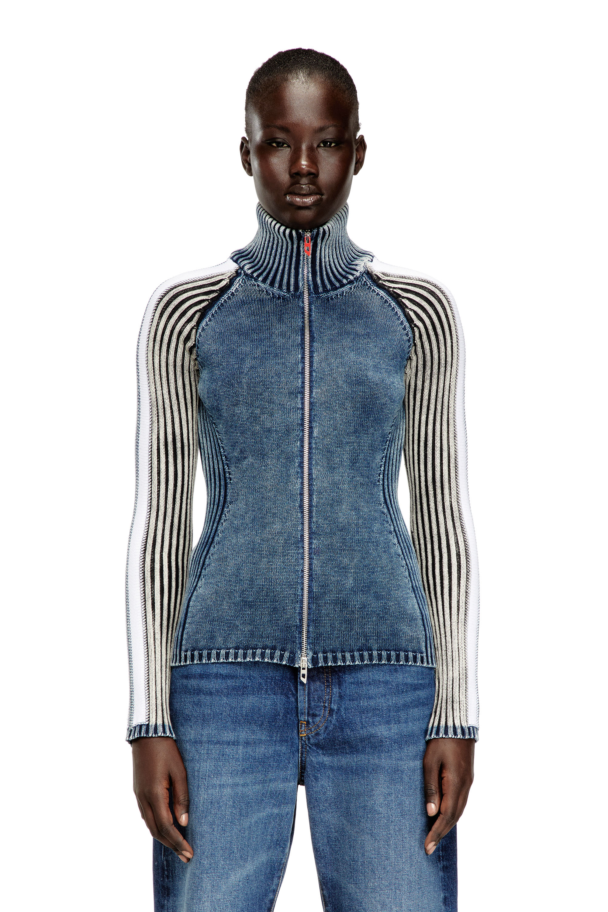 Diesel - M-ESTRELLA, Cárdigan con cremallera y bandas deportivas Mujer in Multicolor - 1