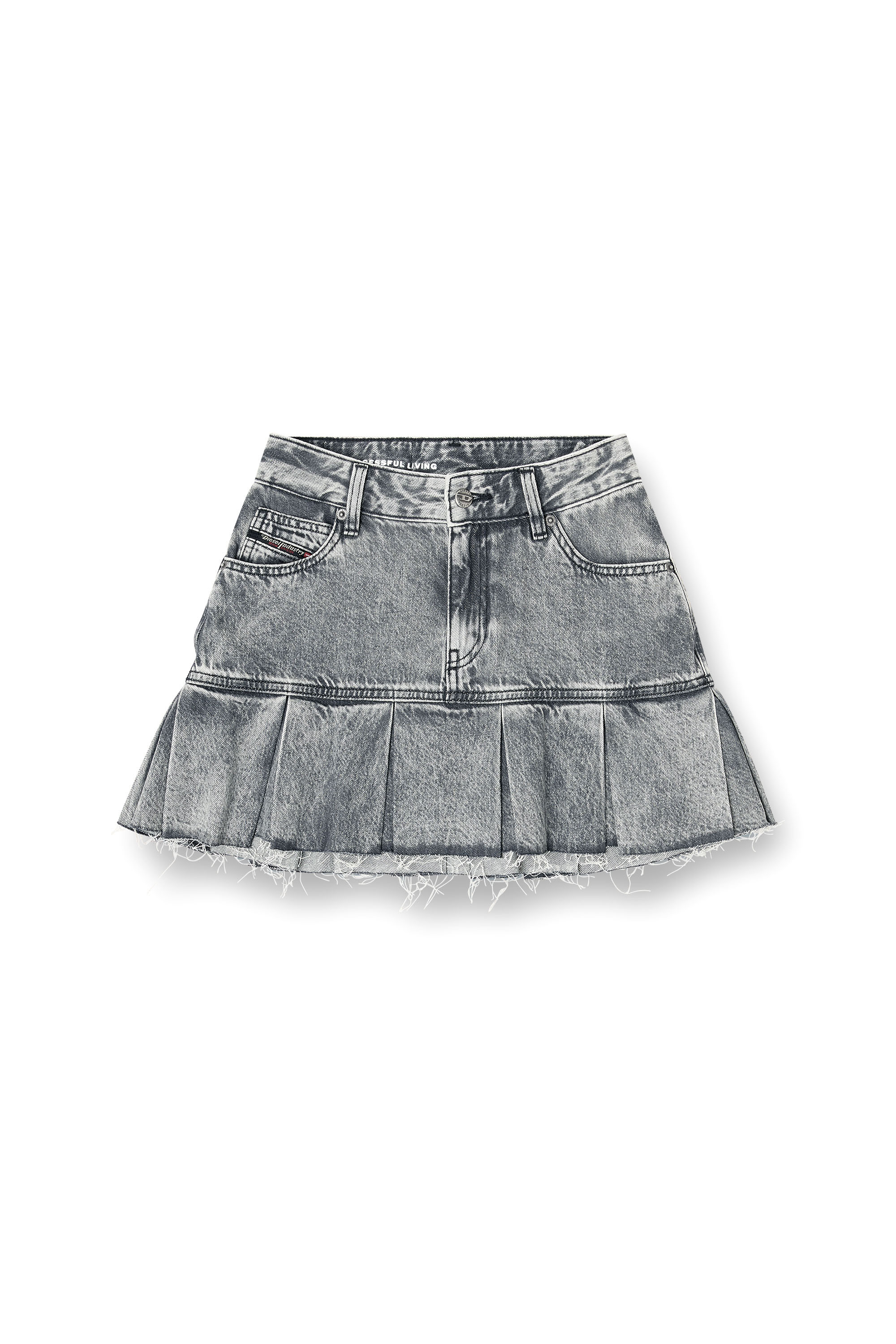 Diesel - DE-REEN, Jupe pliss&eacute;e mini en denim marbr&eacute; Femme in Gris - 3