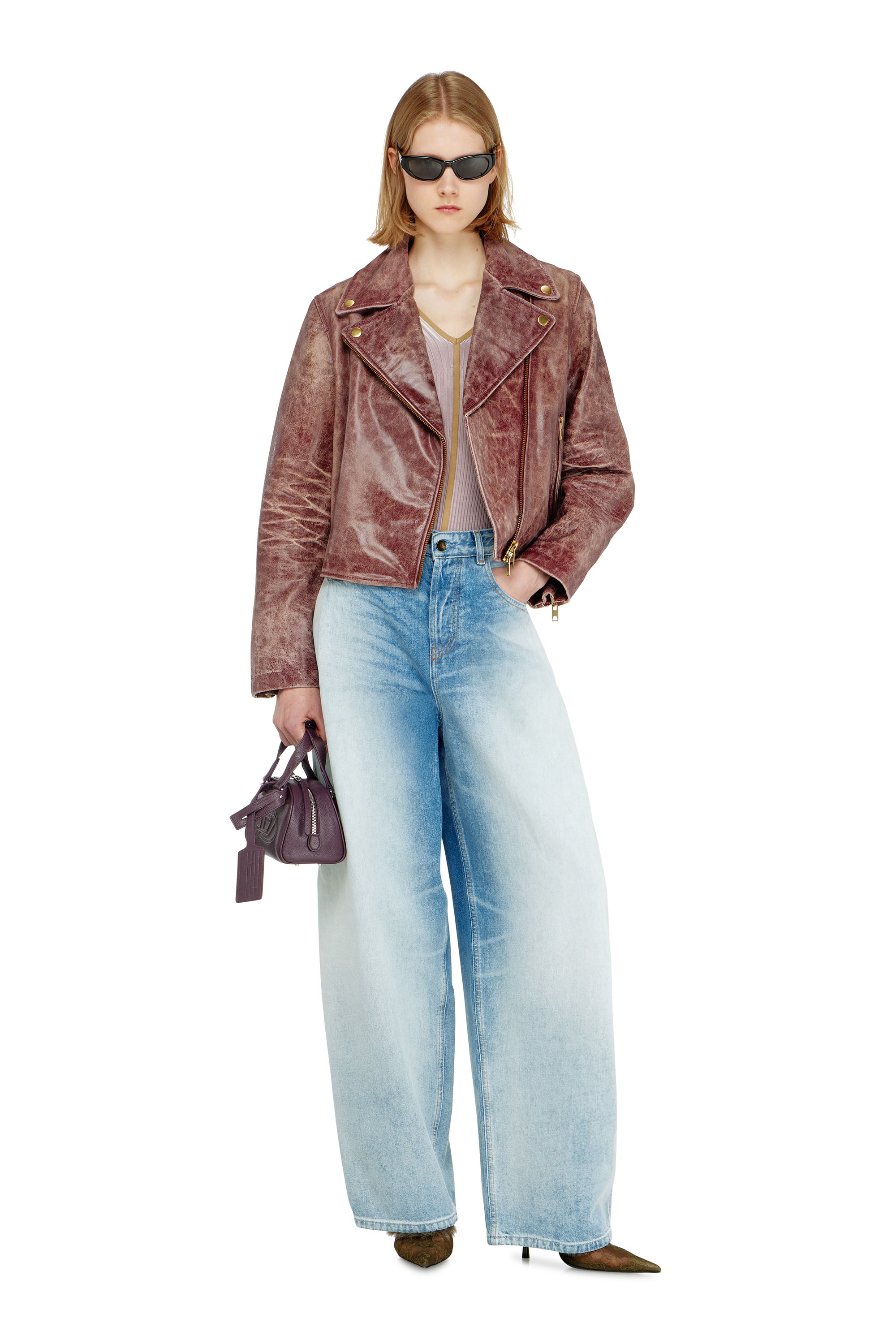 Diesel - L-UNATIC-T1, Veste biker en cuir trait&eacute; Femme in ToBeDefined - 1