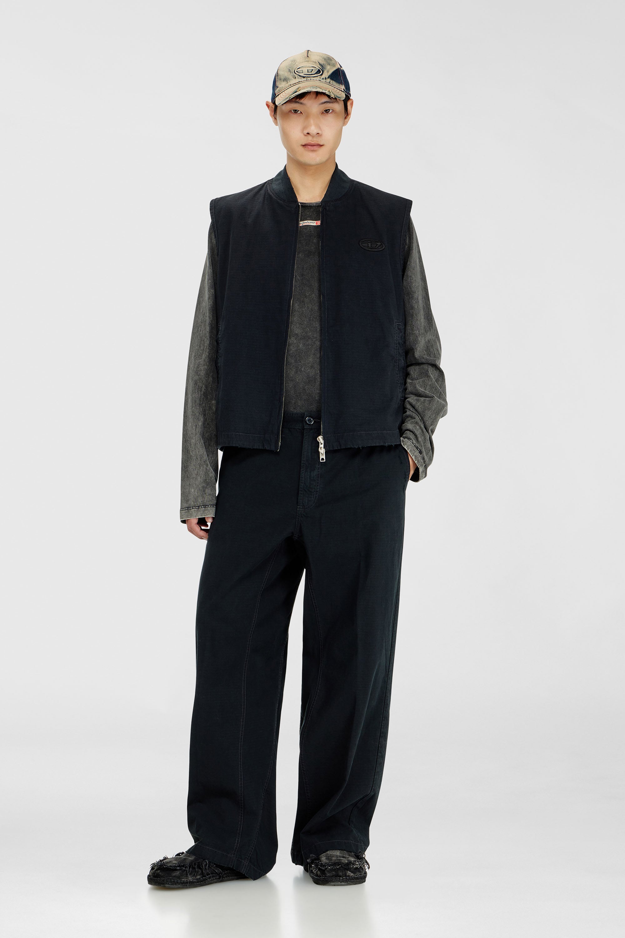 Diesel - P-BALL, Male's Cotton ripstop pants with side buckles in Black - 1