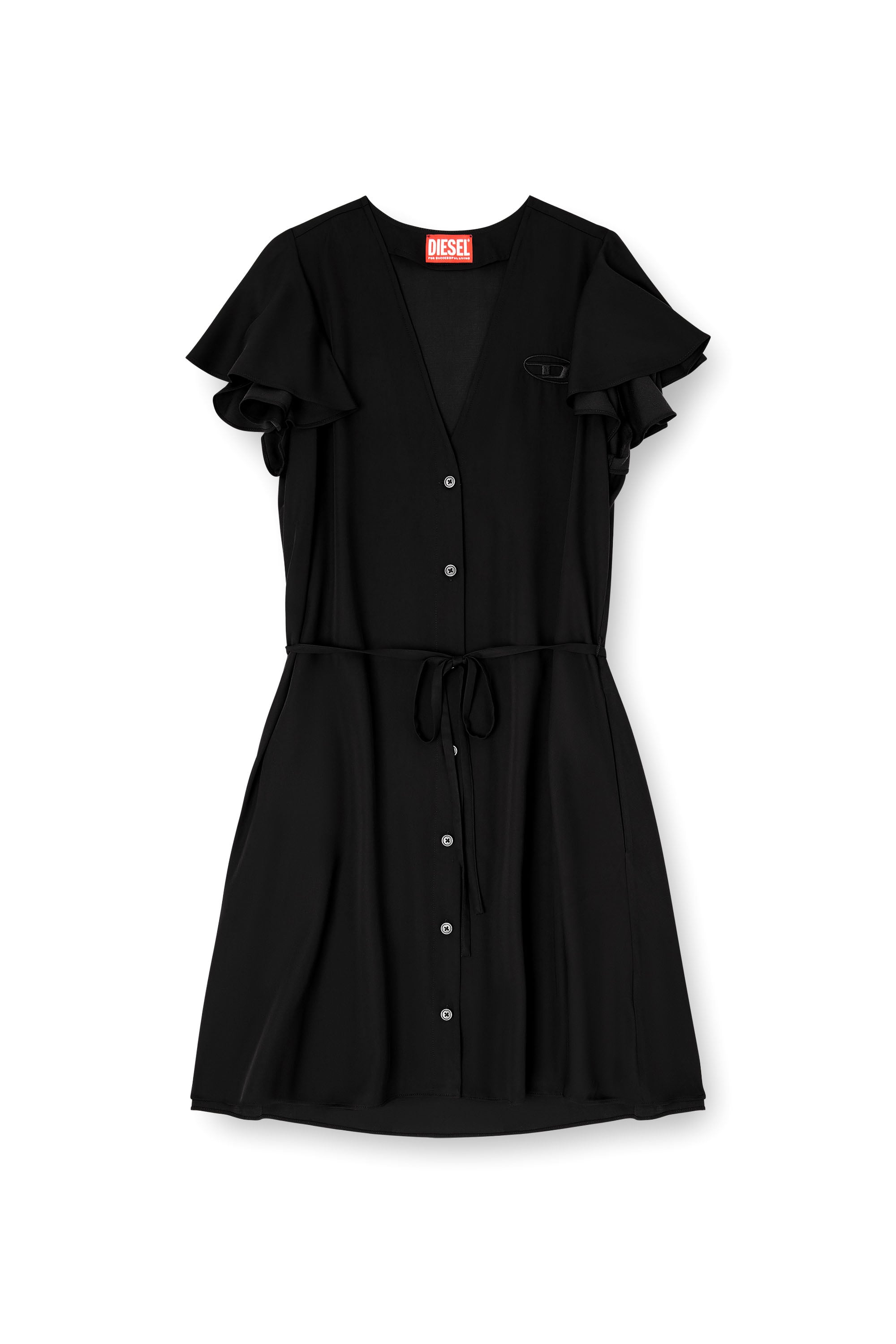 Diesel - D-AIKIRI, Vestido de cupro con escote en V y botones frontales Mujer in Negro - 3