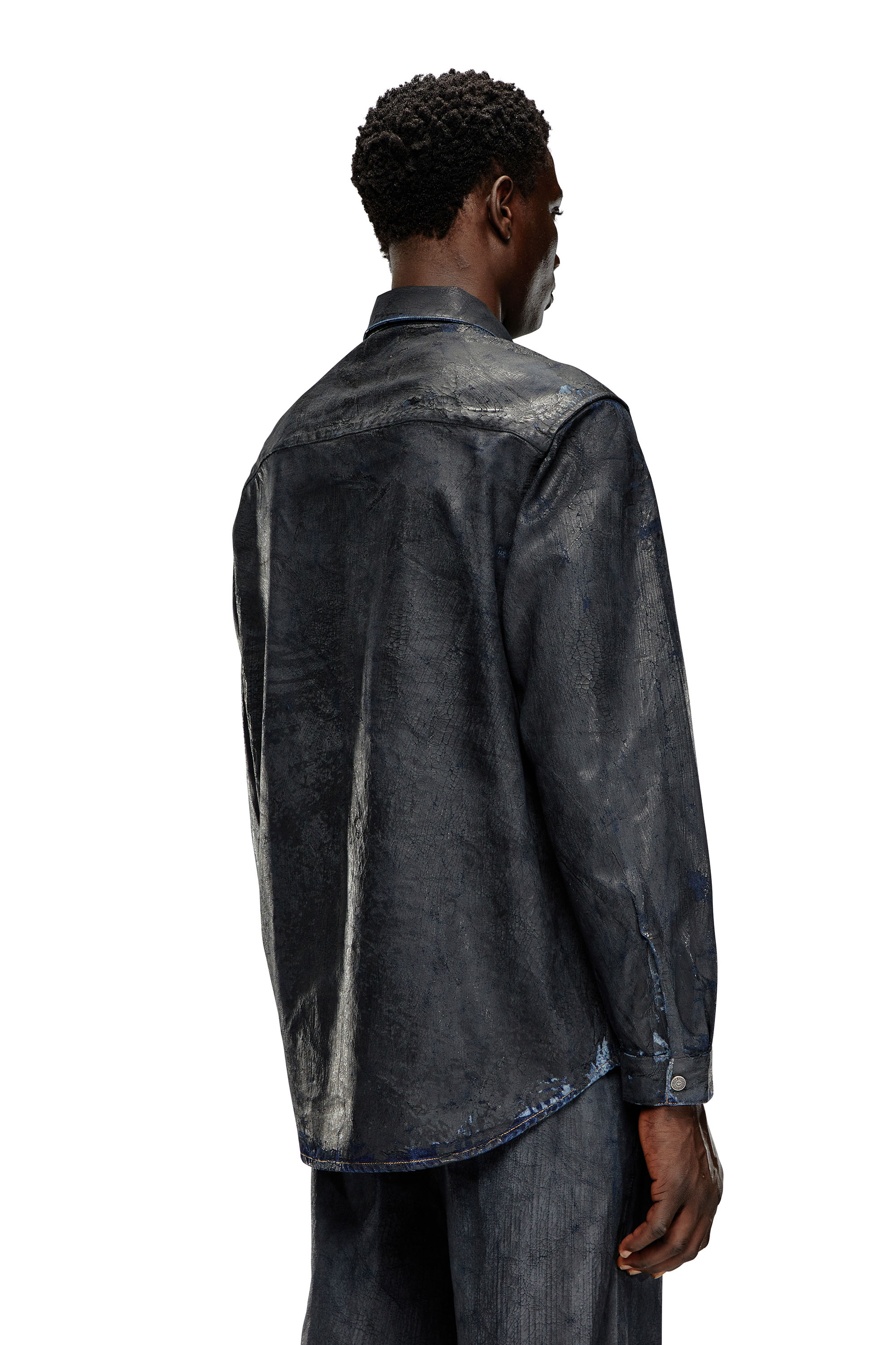 Diesel - D-SIMPLY-FSE, Male's Denim shirt with craquelé coating in Black - 5