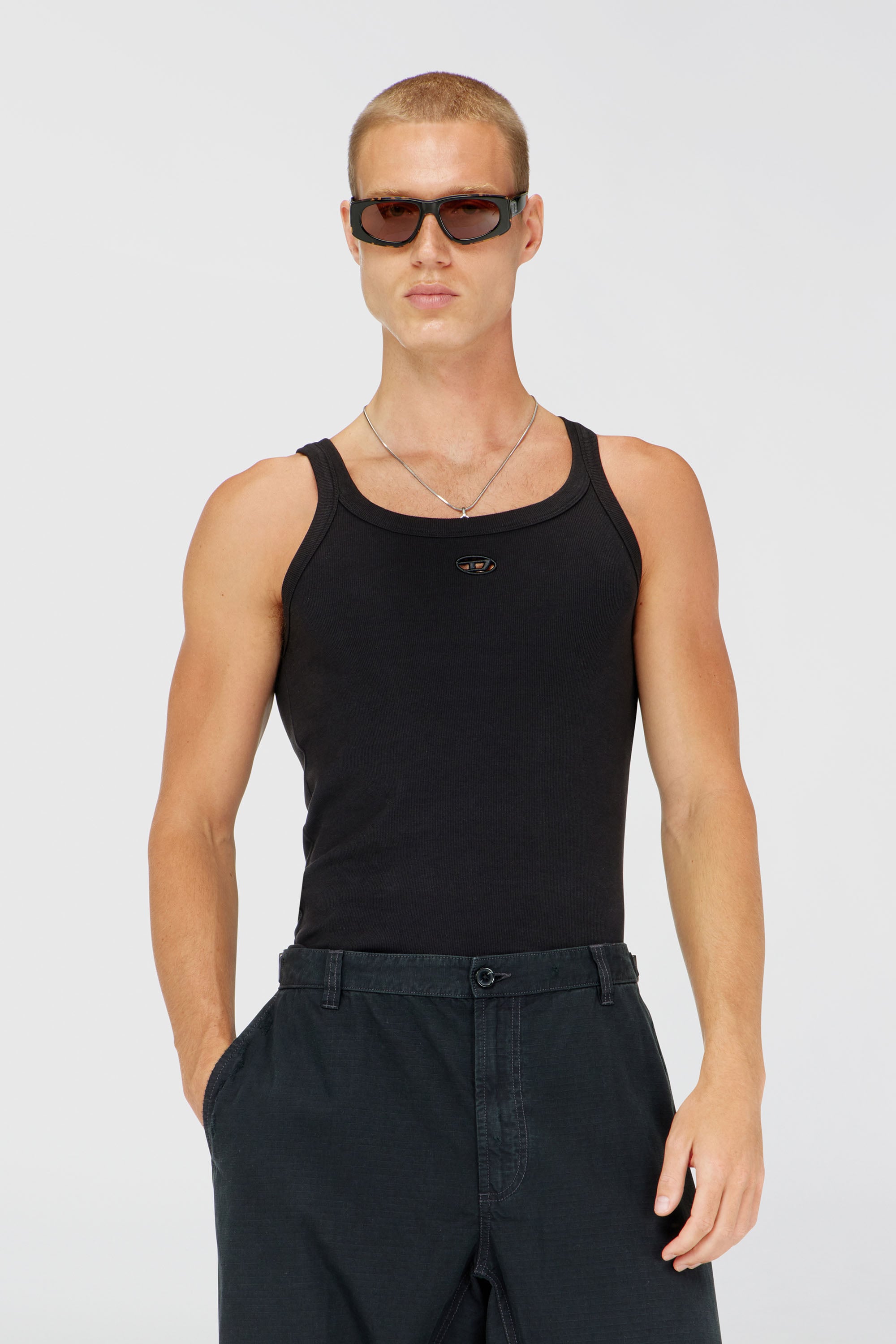 Diesel - T-WIFE-DCO, Man's Slim cotton tank with Oval D logo in Black - 1
