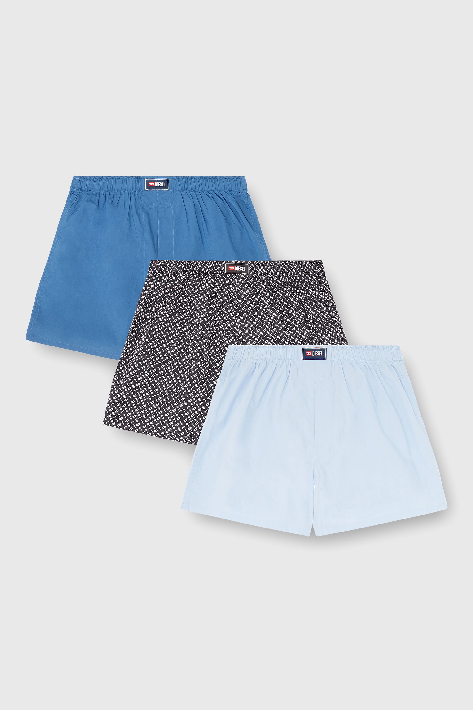 Diesel - RYAN-D-CORE-3PACK, Male's Three-pack cotton boxers solid and all-over DSL print in Blue - 1