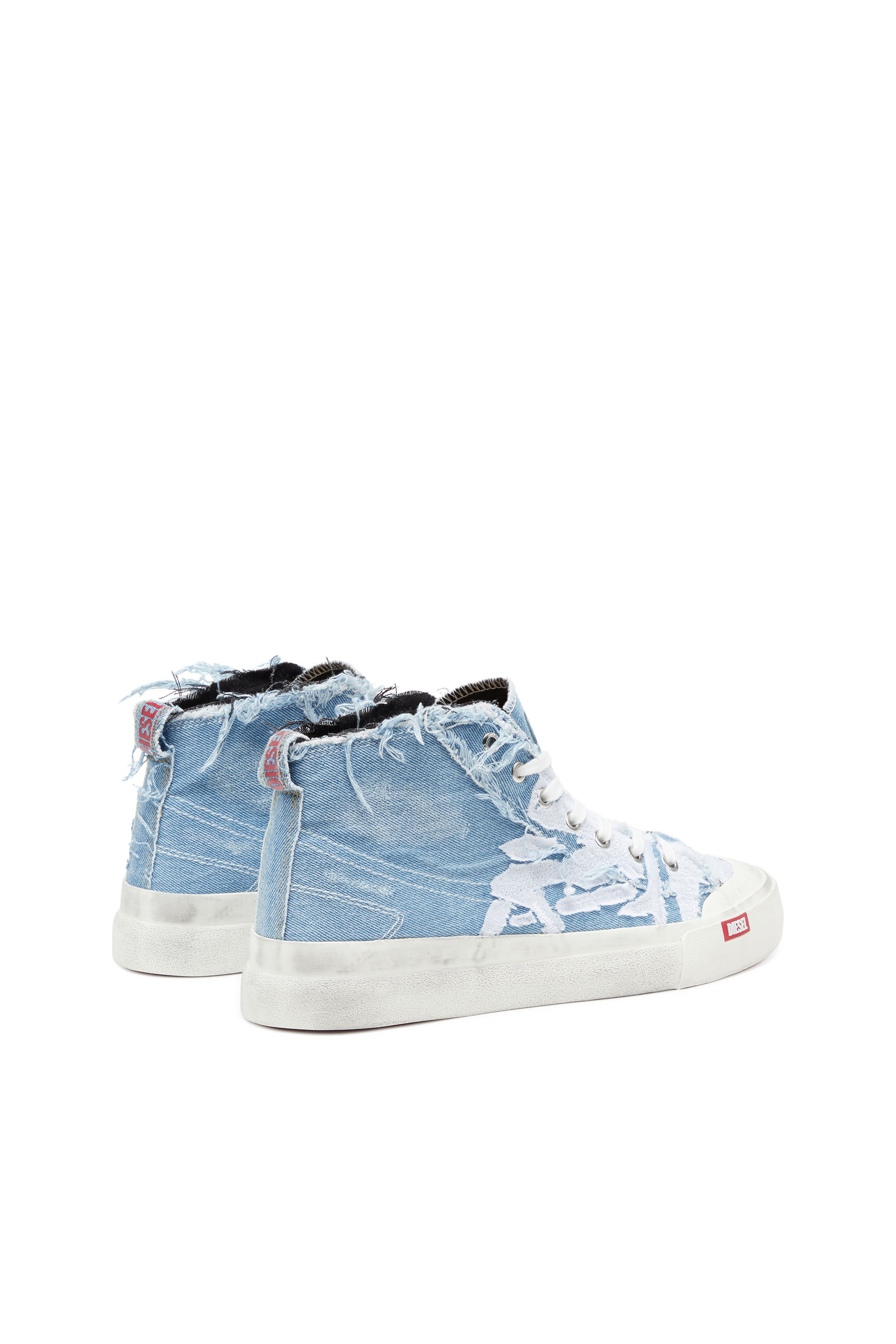 Diesel - S-ATHOS MID, Man's S-Athos Mid-Destroyed gauze and denim high-top sneakers in Azure - 3