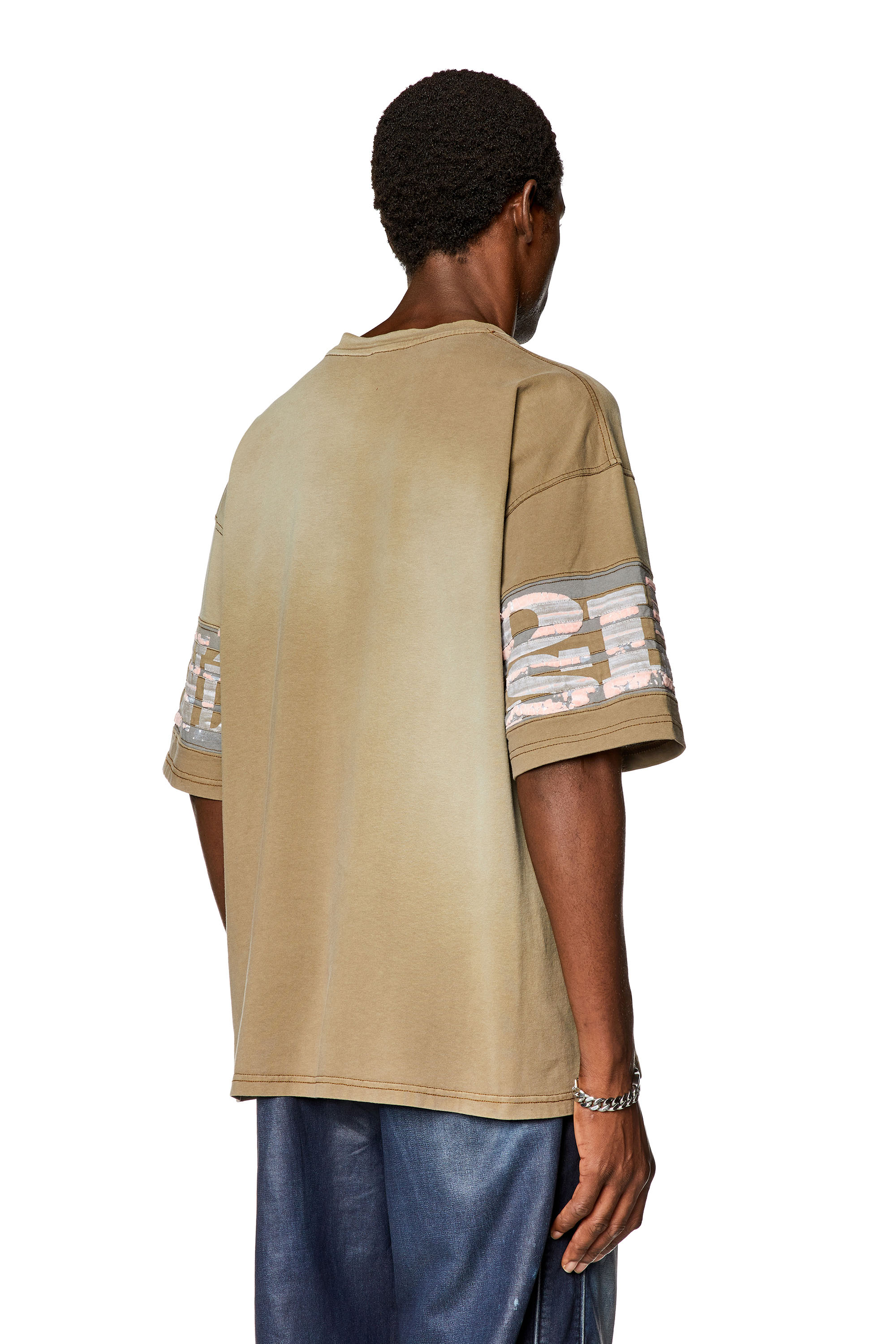 Diesel - T-BOST, Man's Faded jersey T-shirt with flock prints in Light Brown - 4