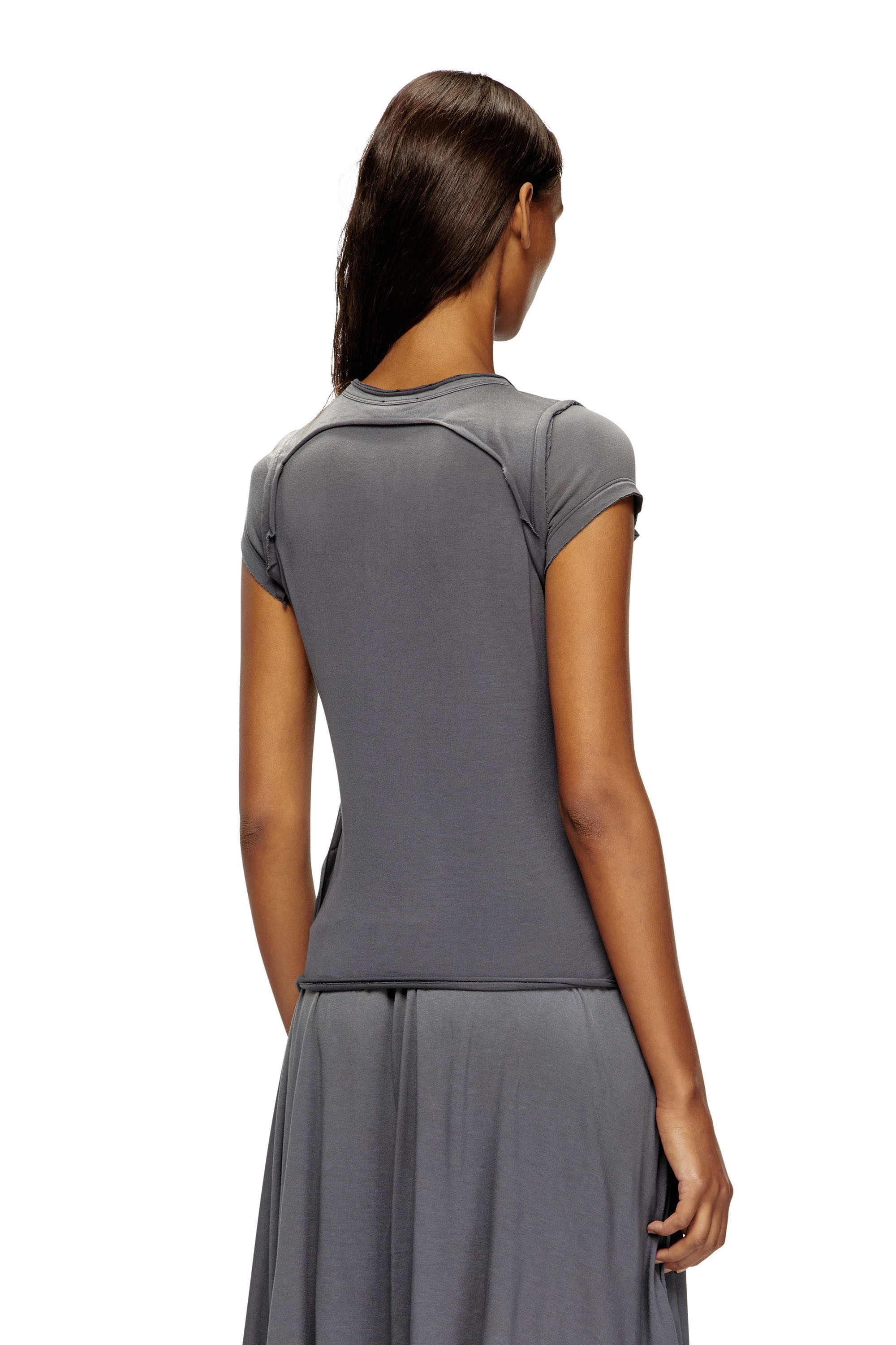 Diesel - T-UNRAWY, T-shirt Henley avec effet peel-off Femme in Gris - 4