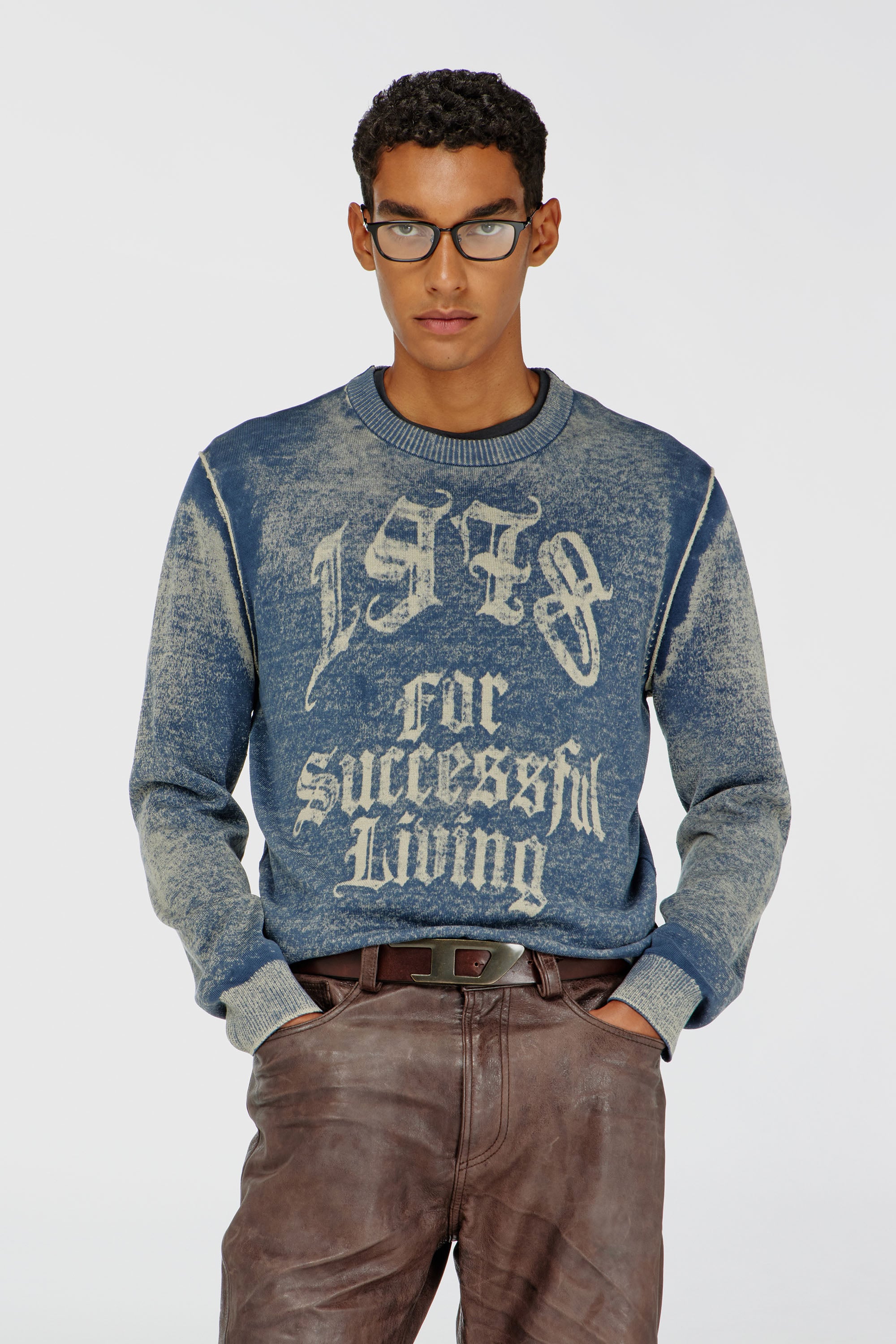 Diesel - K-LAUTI-A, Man's Jumper with reverse print in Medium blue - 1