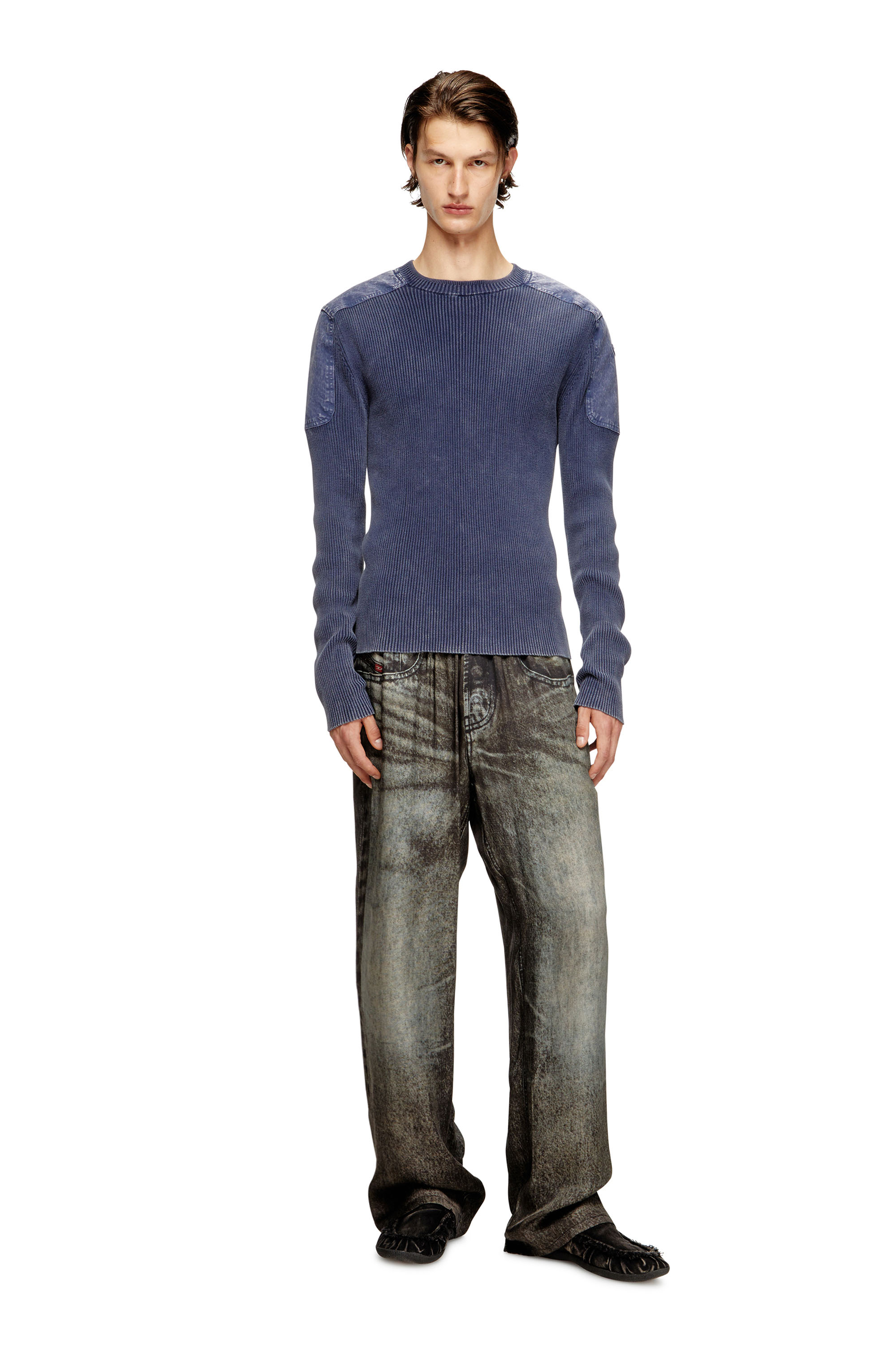 Diesel - K-MARTIN, Male's Jumper with contrast shoulder panels in Blue - 2