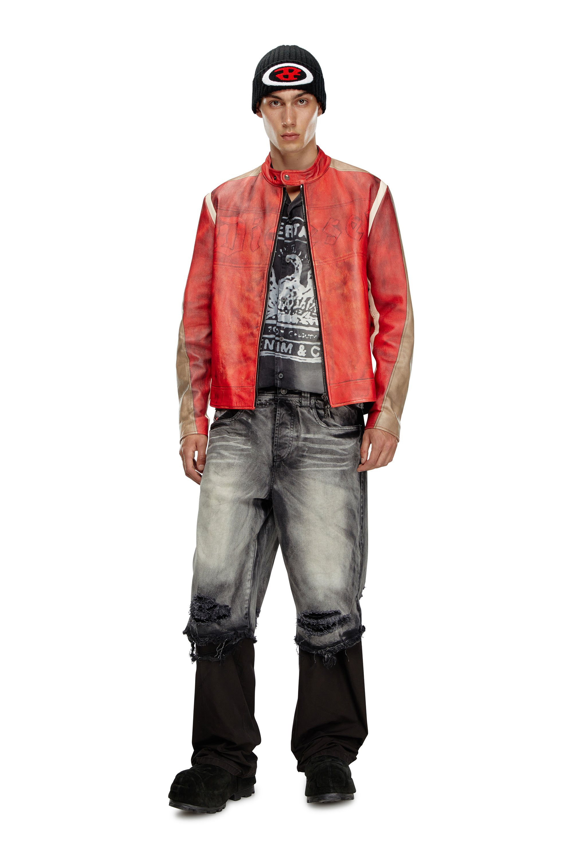 Diesel - P-HANS, Male's 5-pocket pants with layered leg in Black/Grey - 4