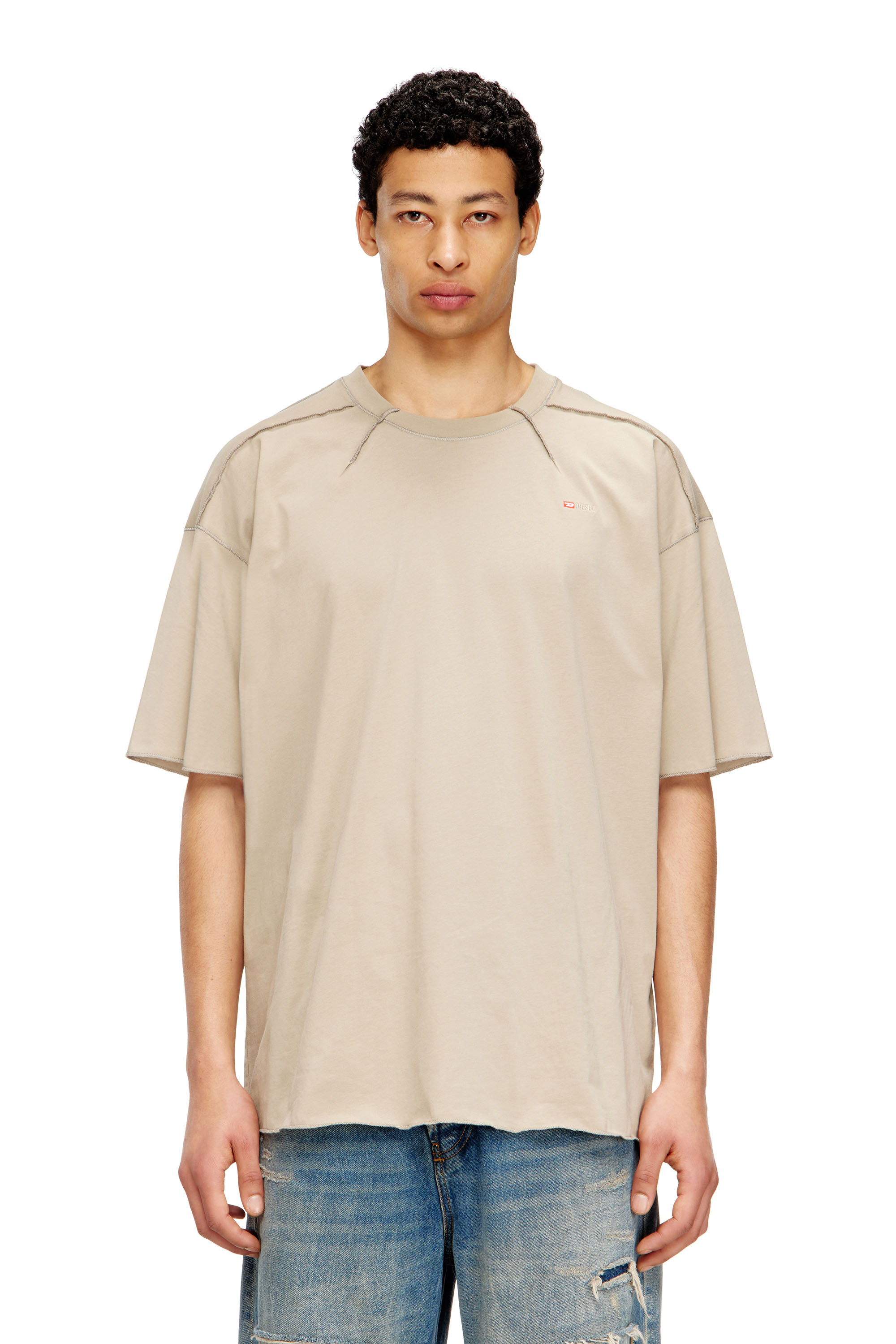 Diesel - T-CRAHOR-BOXT-T1, Male's Cotton T-shirt with micro embroidery in Beige - 1