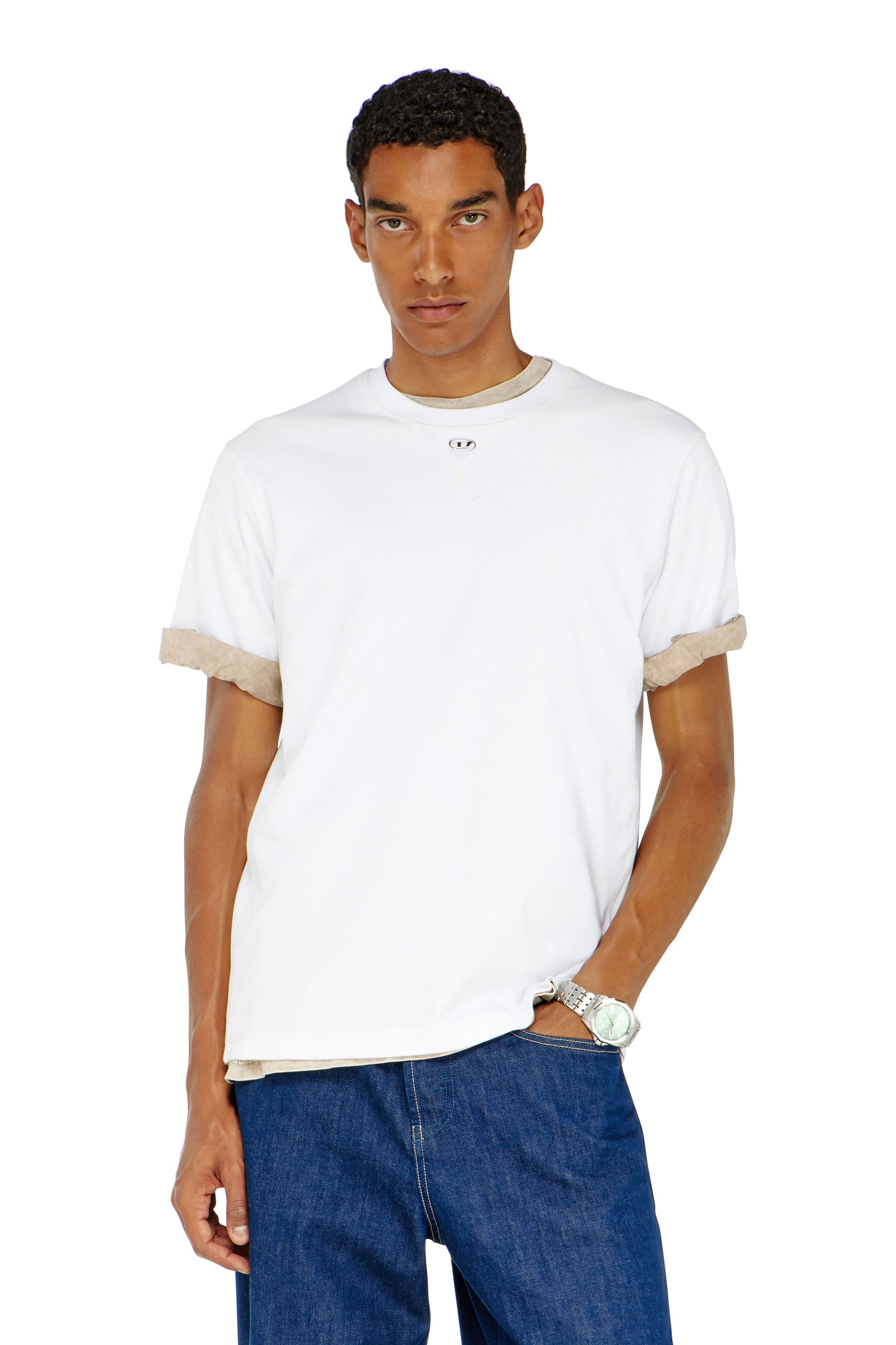 Diesel - T-MADJUST-TR, T-shirt r&eacute;guli&egrave;re avec col rond et Oval D Homme in Blanc - 1