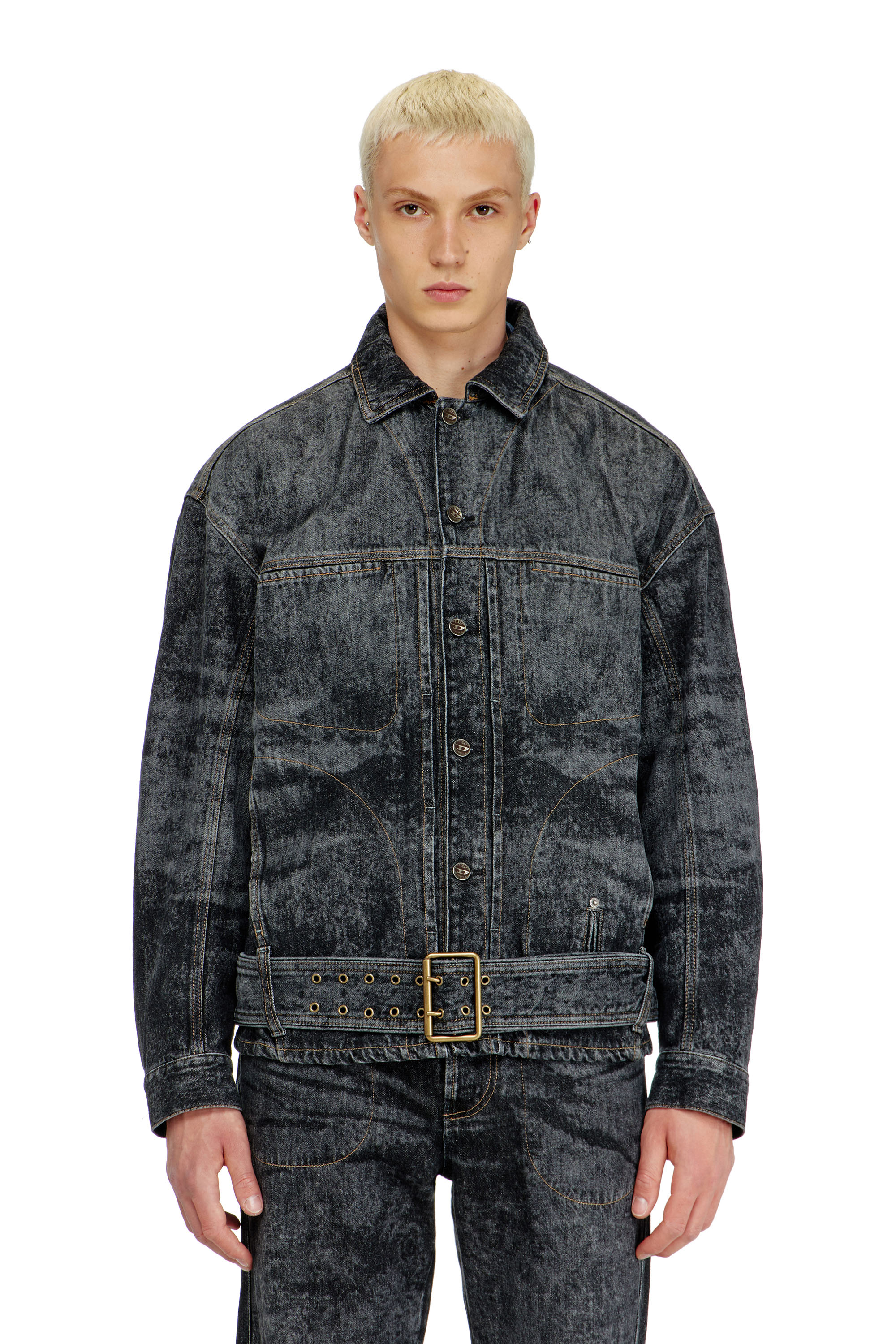 Diesel - D-VALERO-S, Man's Biker-inspired denim jacket in Black/Dark grey - 1