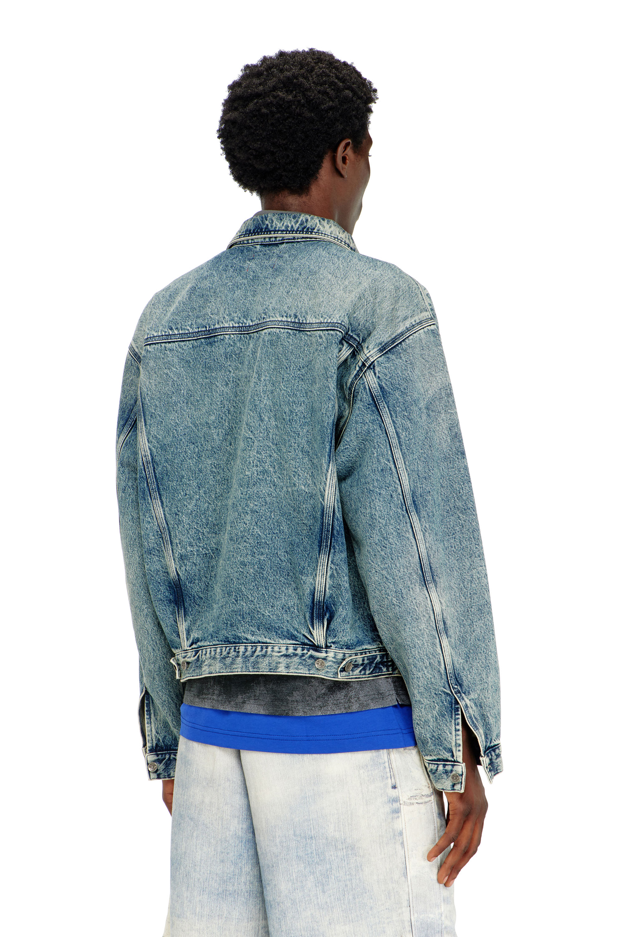 Diesel - D-DENVER-S2, Unisex's Trucker jacket with patch effects in Medium Blue - 5