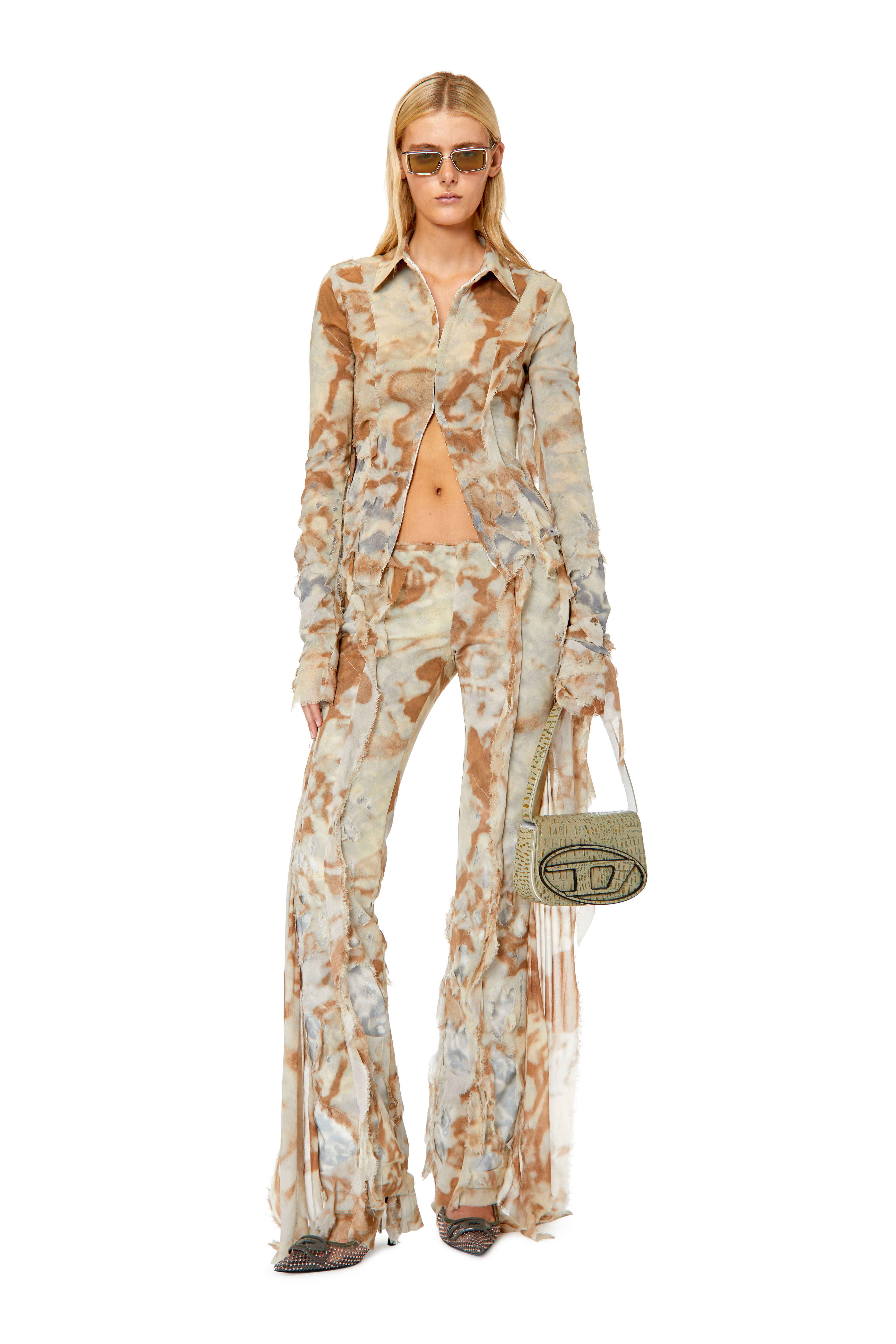 Camo shirt in two-layer chiffon