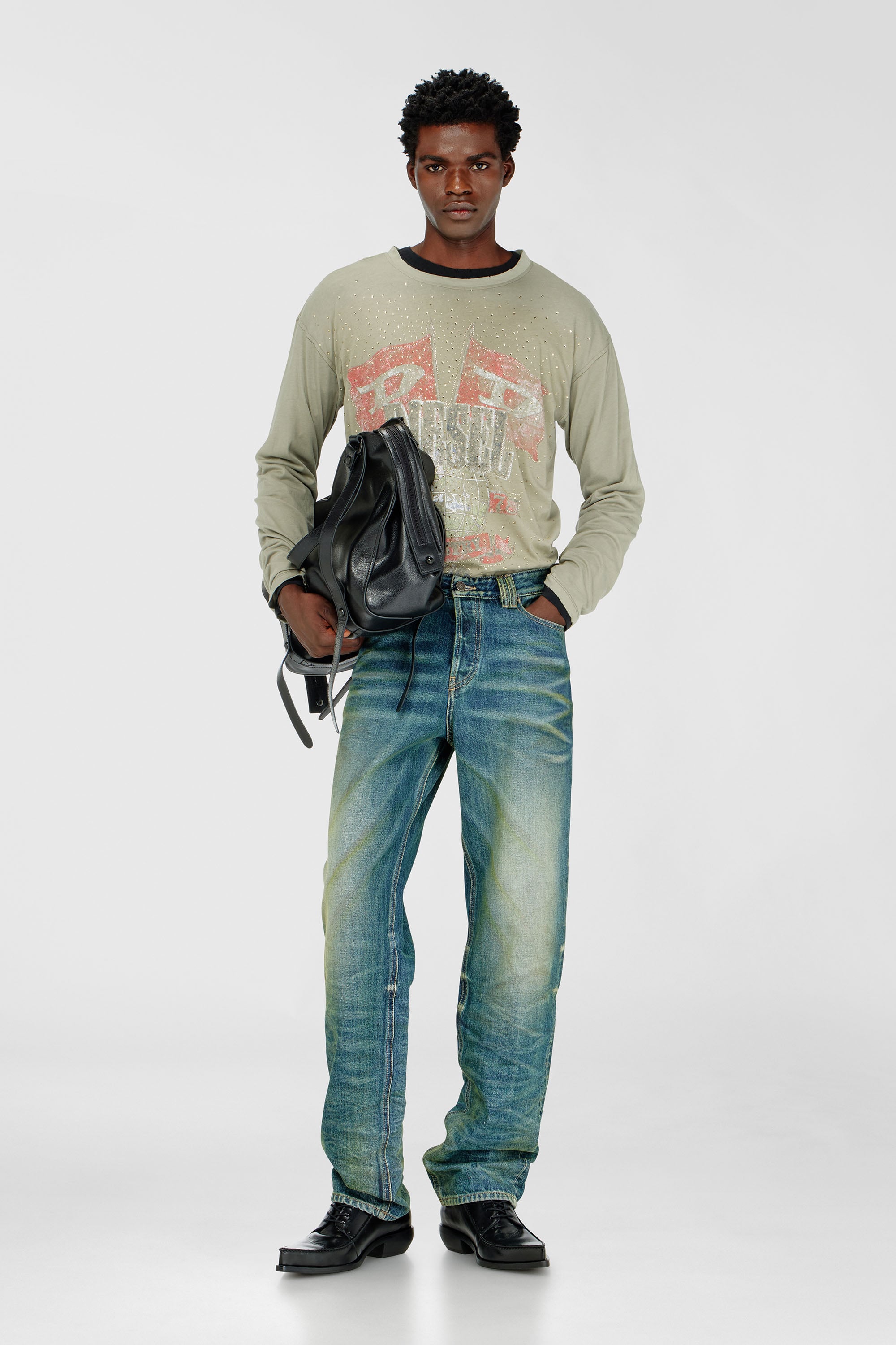 Diesel - T-GERI-LS-A, Male's Long-sleeve T-shirt with concert graphics and crystals in null - 2