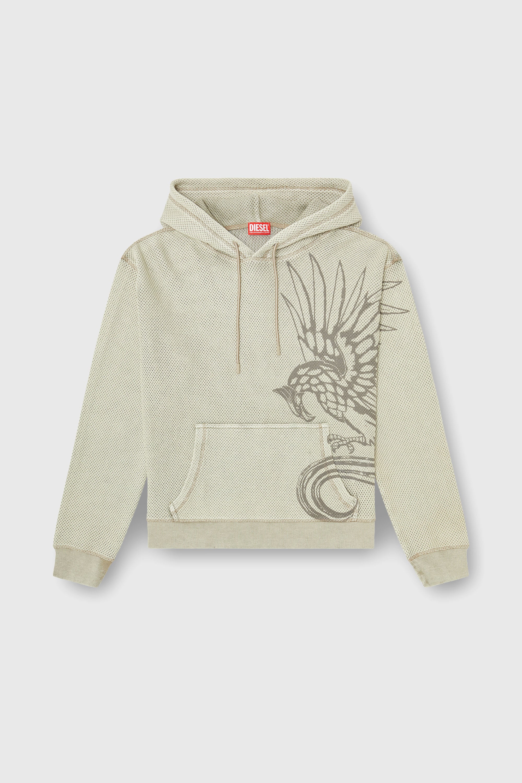 Diesel - S-NORM-HOOD-AA1, Sudadera con capucha de malla de algod&oacute;n texturizada Hombre in Beige - 2