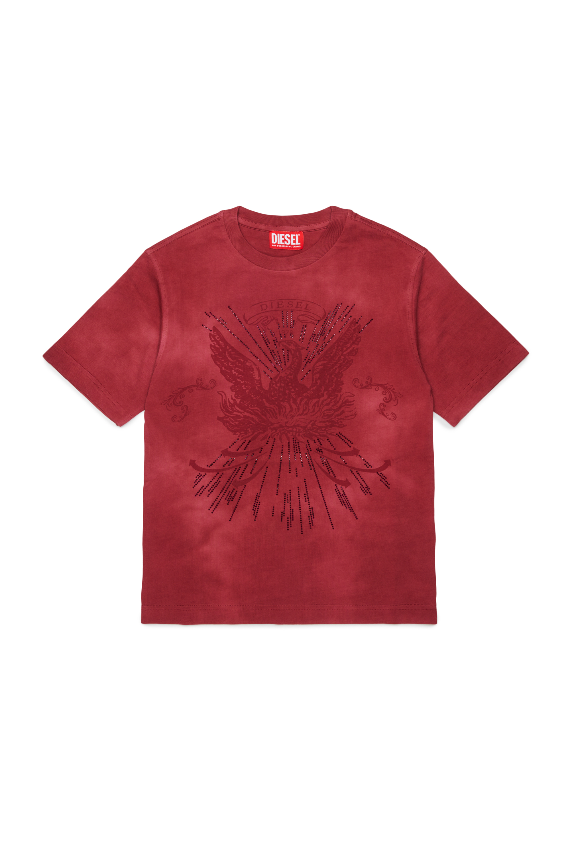 Diesel - TFIN OVER, Man's T-shirt with embellished phoenix motif in Red - 1