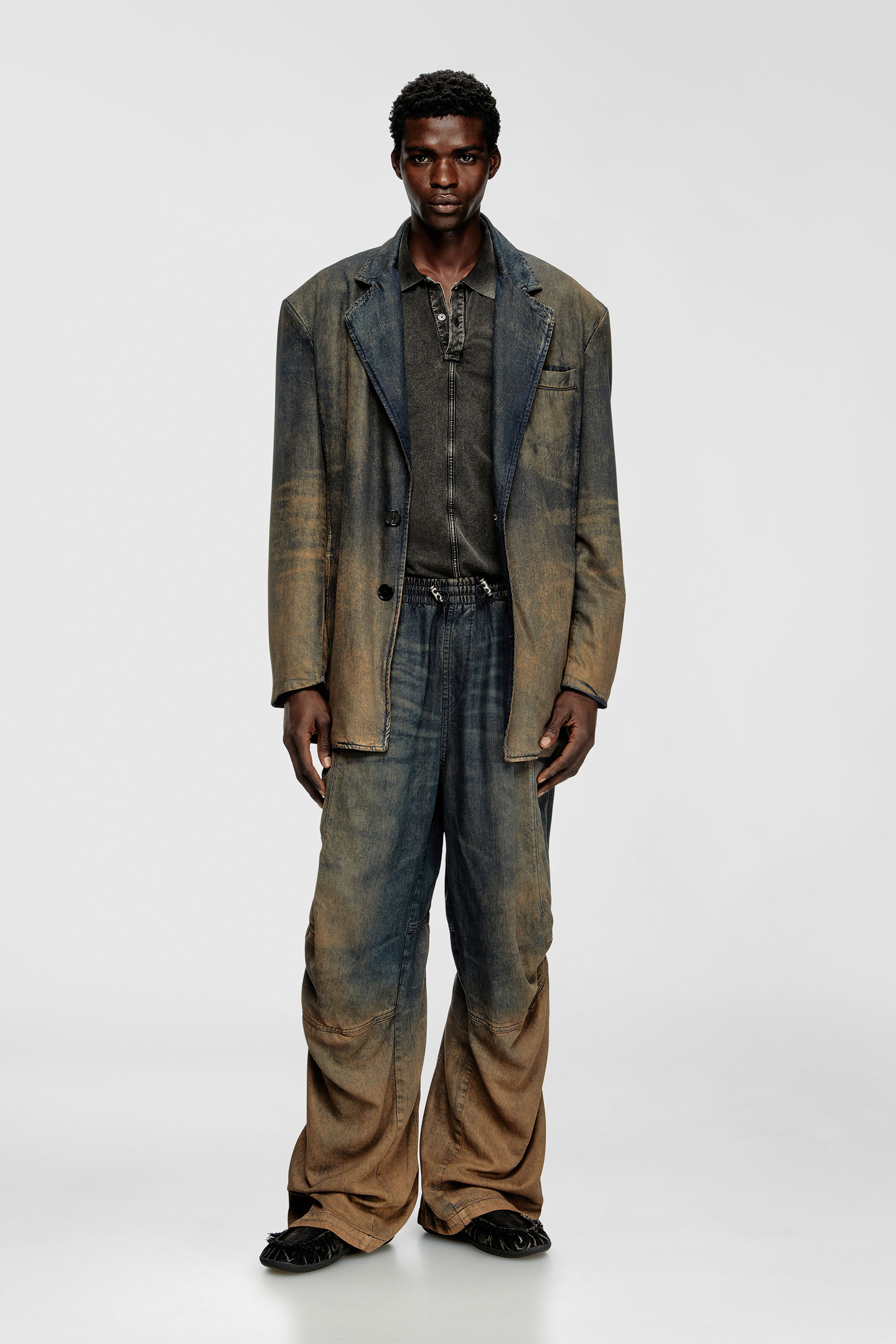 Diesel - T-NOMELY, Man's Polo shirt in denim-look jersey in Black - 1