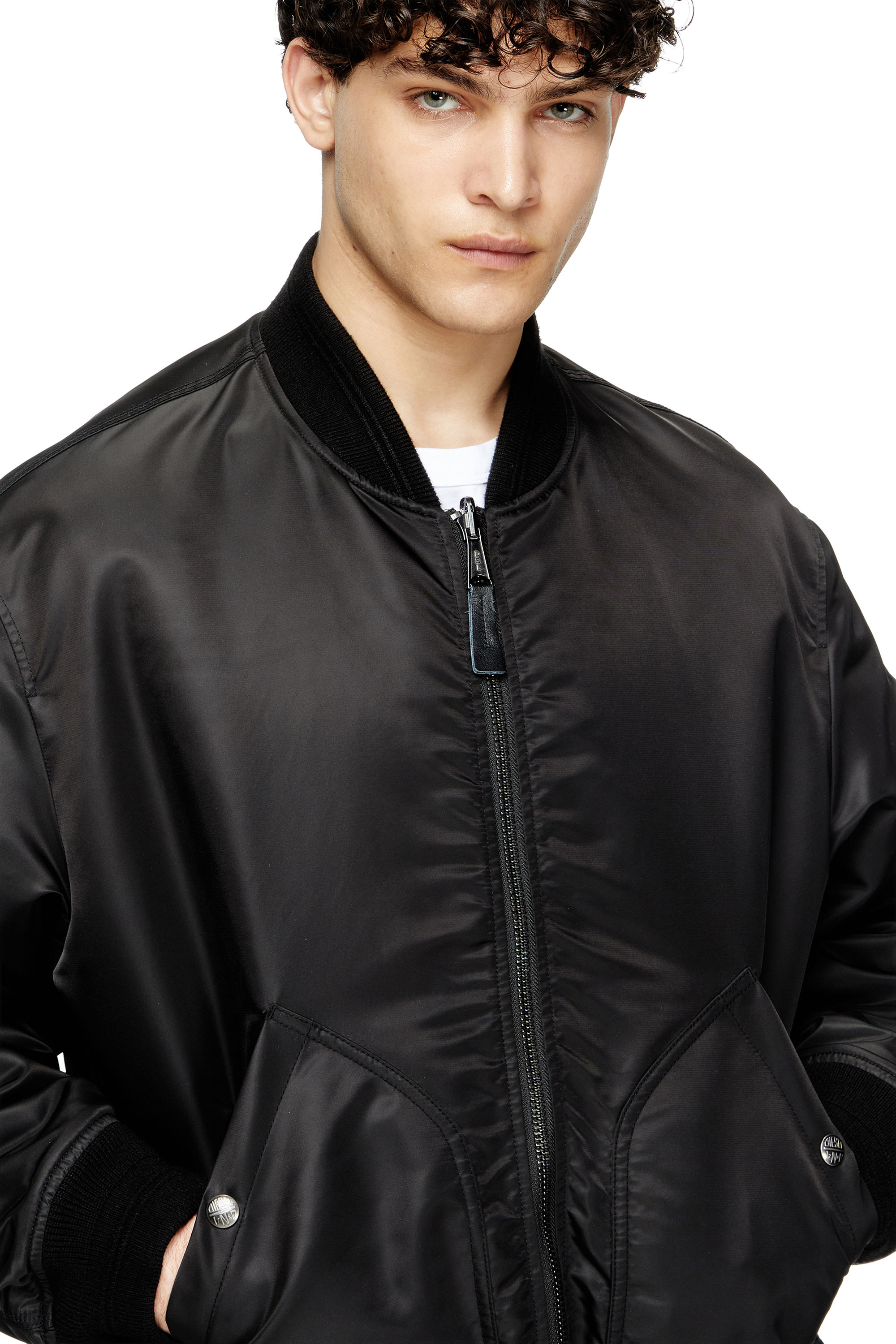 Diesel - J-HELD, Male's Bomber in padded nylon with Oval D in Black - 4