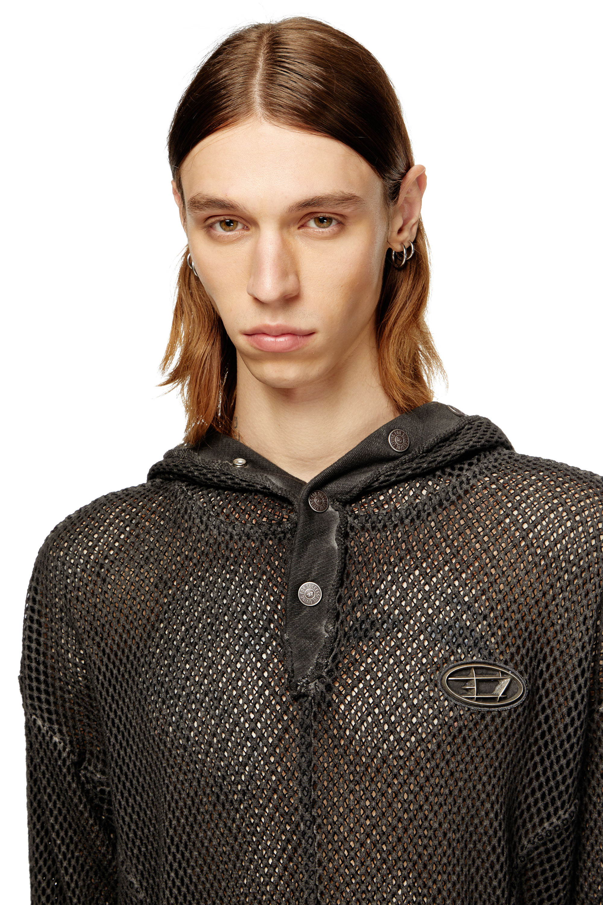 Diesel - S-THUG-FISHNET, Sweat à capuche en résille avec capuche à fermeture complète Mixte in Noir - 3