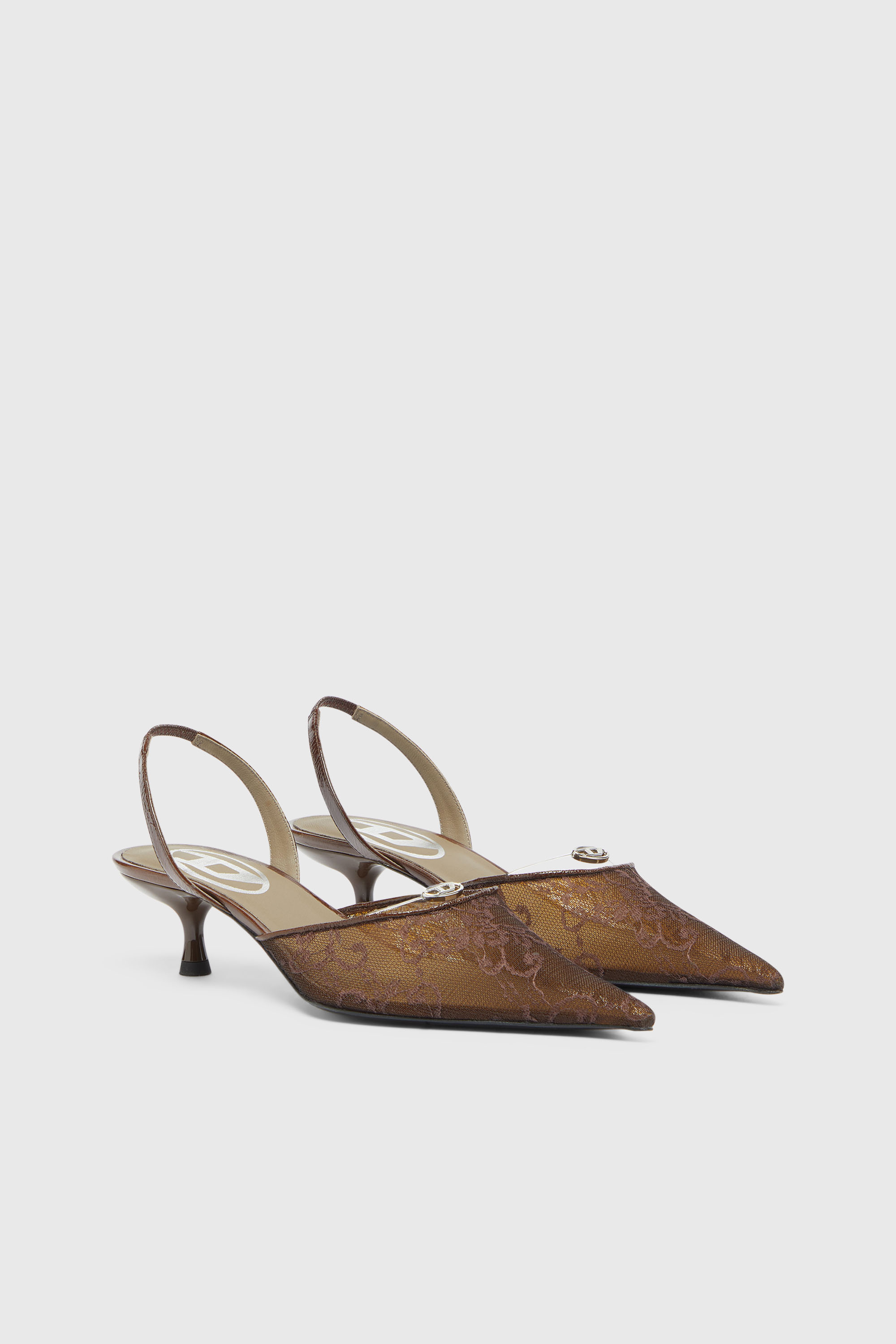 Diesel - D-JEWELS  40 SB LACE, D-Jewels - Slingbacks de encaje y cuero Mujer in Marr&oacute;n - 2