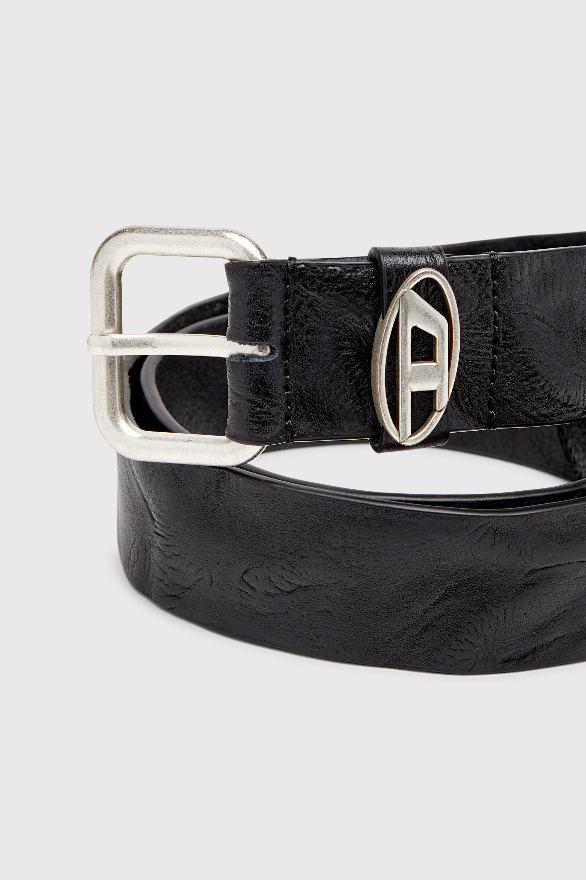 Women's 3.9cm logo-plaque wrinkled leather belt | Black | Diesel